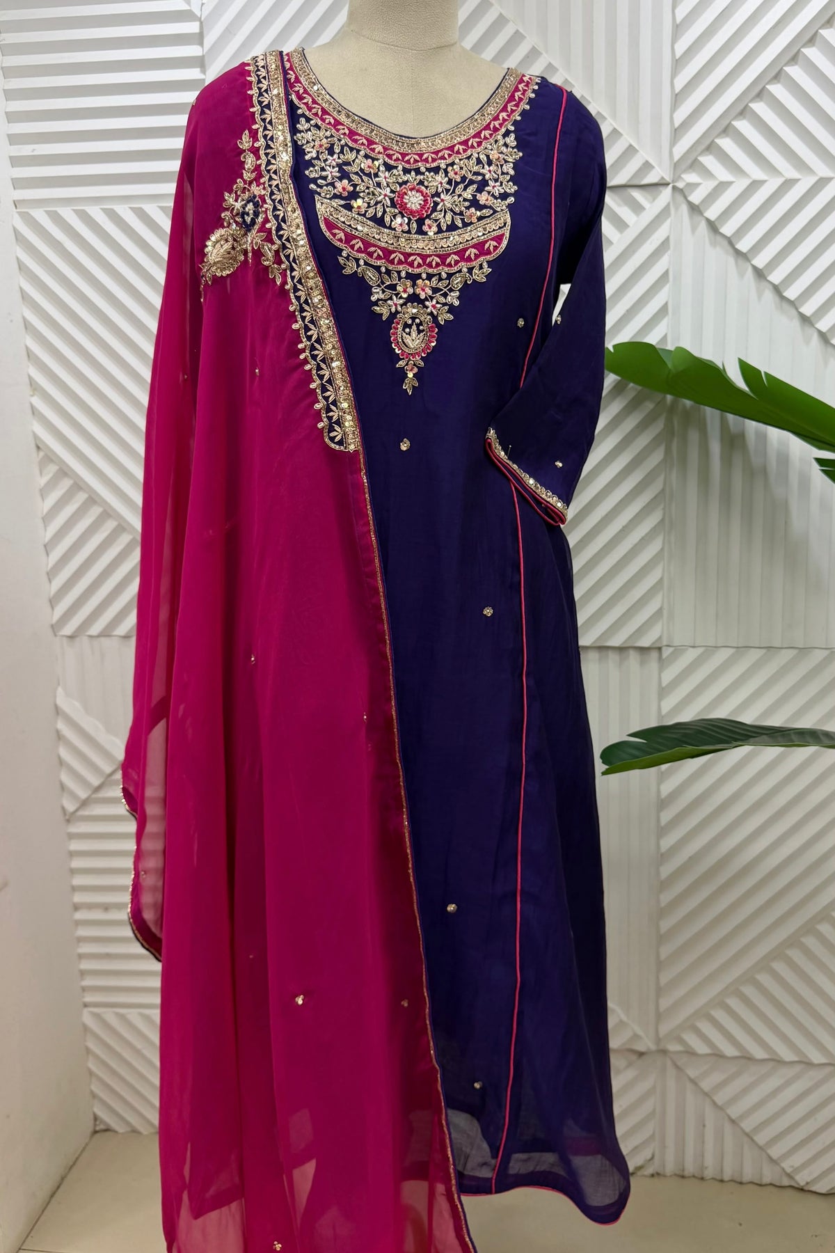 ✨Dia - Diwali Special Blue Mul Chanderi A-Line Kurta Set