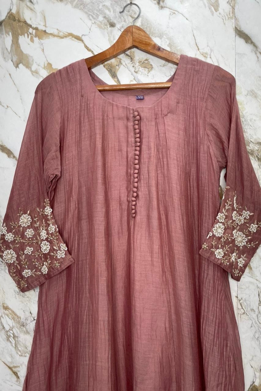 ✨Ay10- Beautiful Pink Mul Chanderi A Line Kurta set