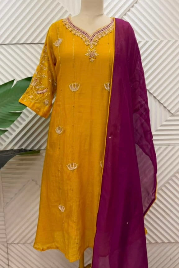 ✨Isha - Premium mul chanderi a line kurta set