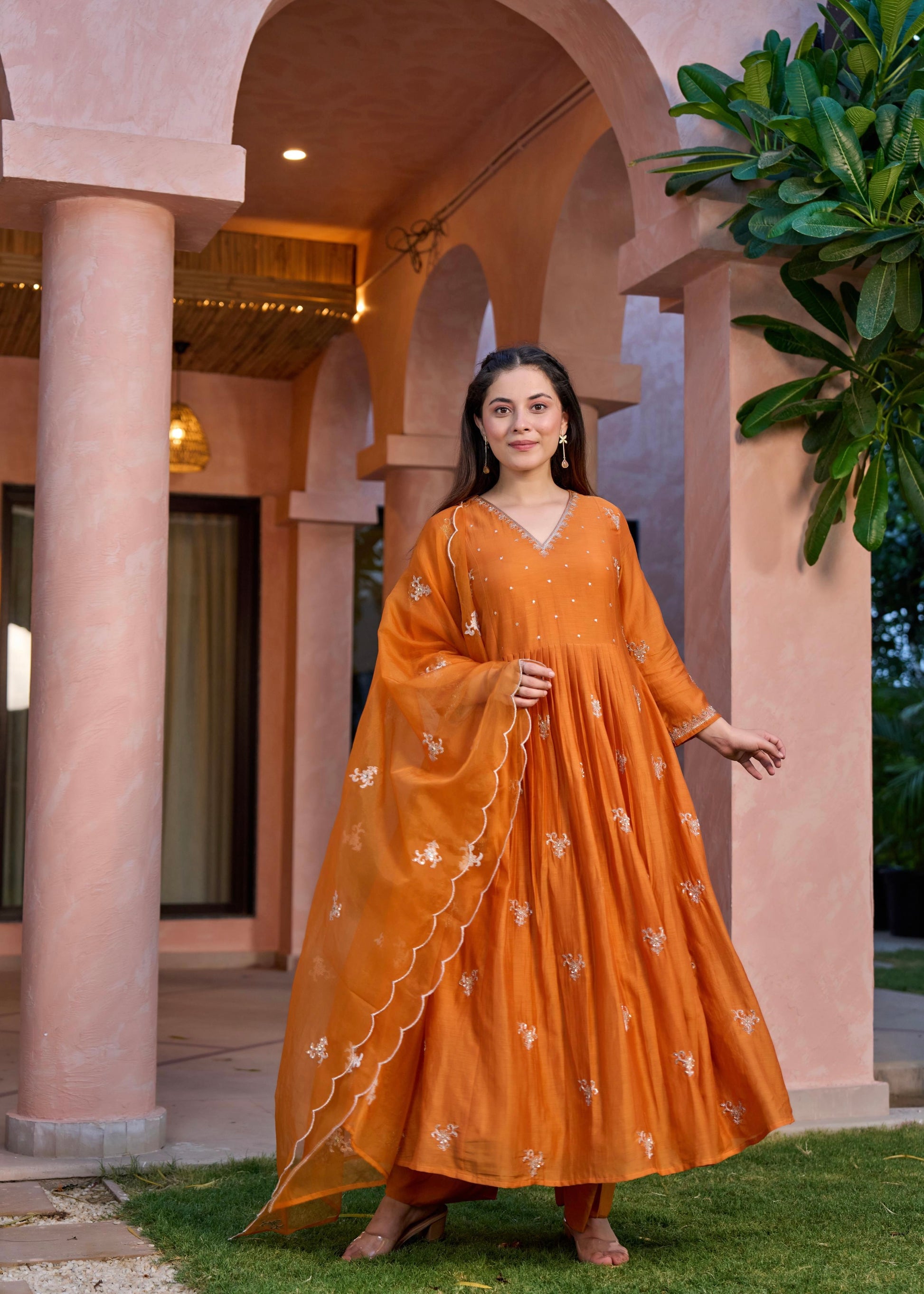 “Ishira” Premium Mul Chanderi Anarkali Kurta Set with Handwork