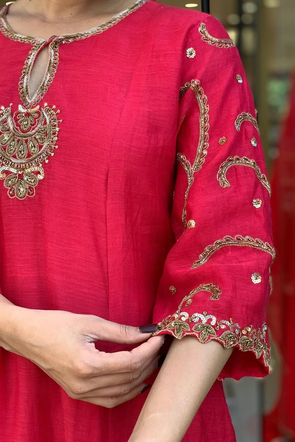 “Myra” Premium Mul Chanderi A line Anarkali Kurta Set