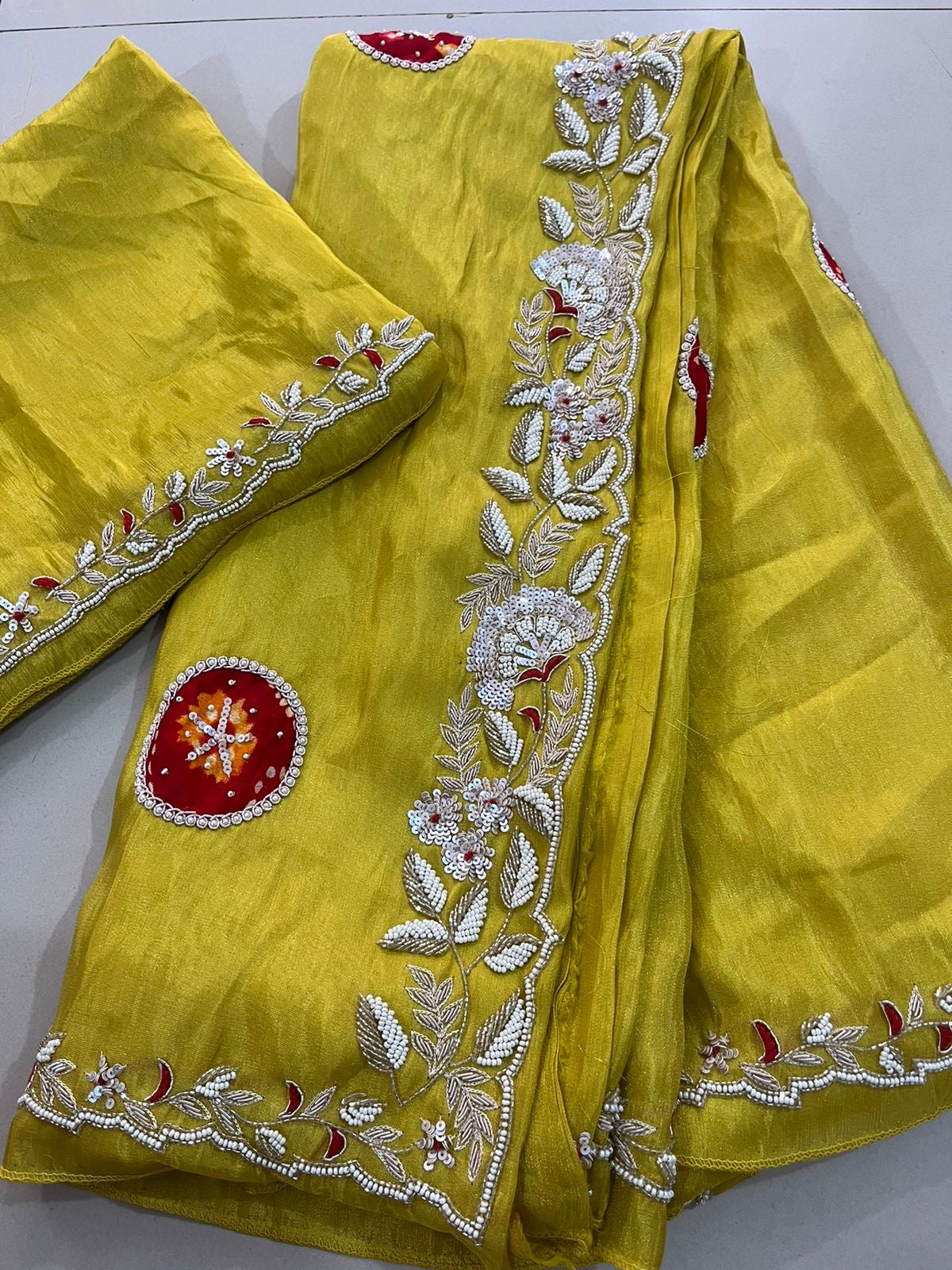 "Kavya" Premium Pure zardosi and Bandhini saree