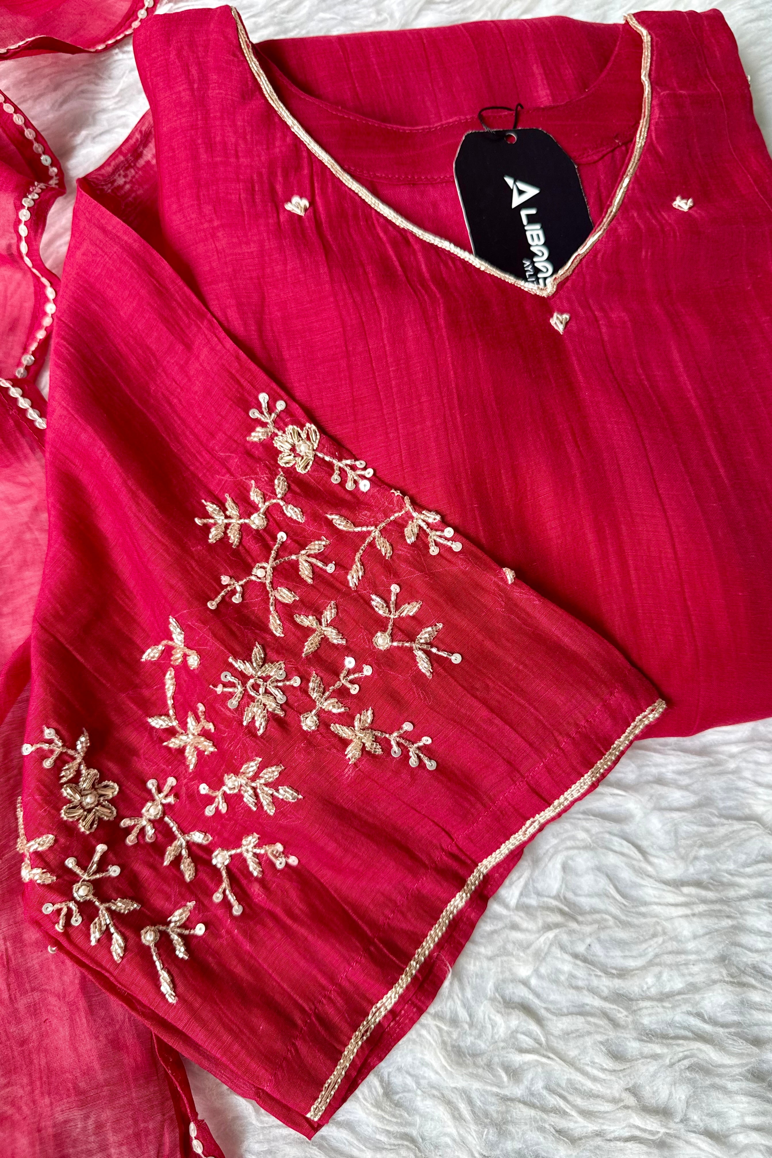 ✨Samaira - Premium Marron pink mul chanderi Daman work A Line Kurta Set