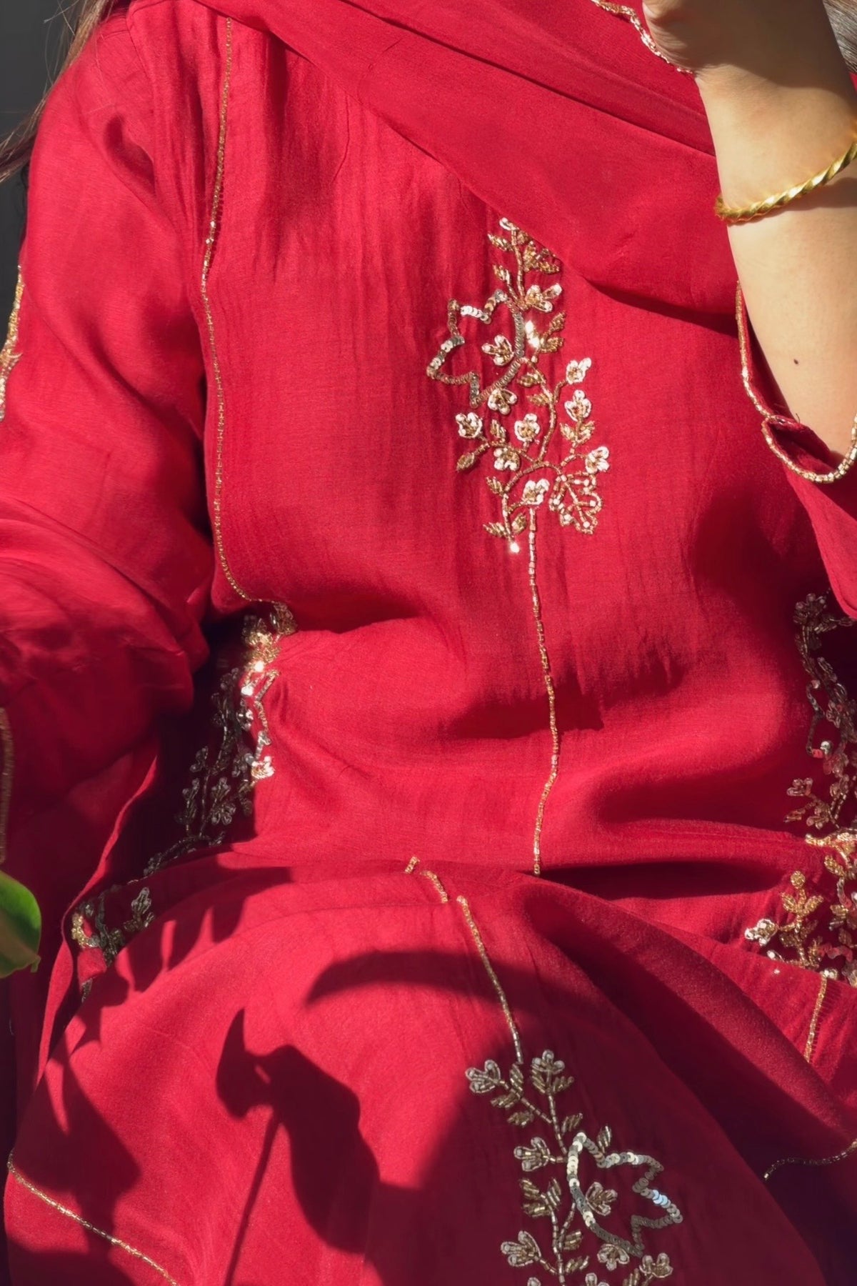 ✨Rida -Karva Chauth Special Red Mul Chanderi A-Line Kurta Set