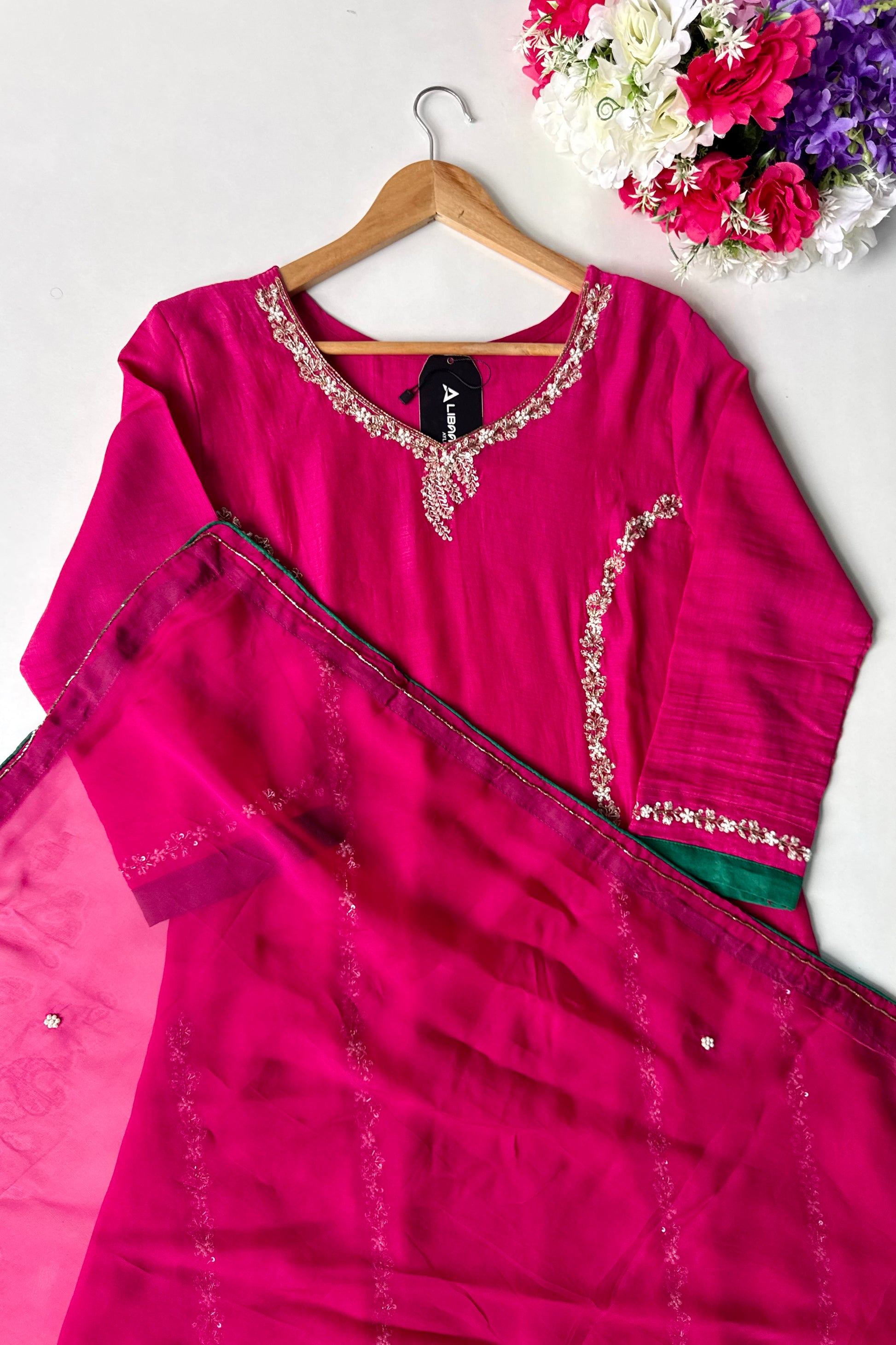 ✨”Maya - Premium Pink Mul Chanderi A-Line Kurta Set