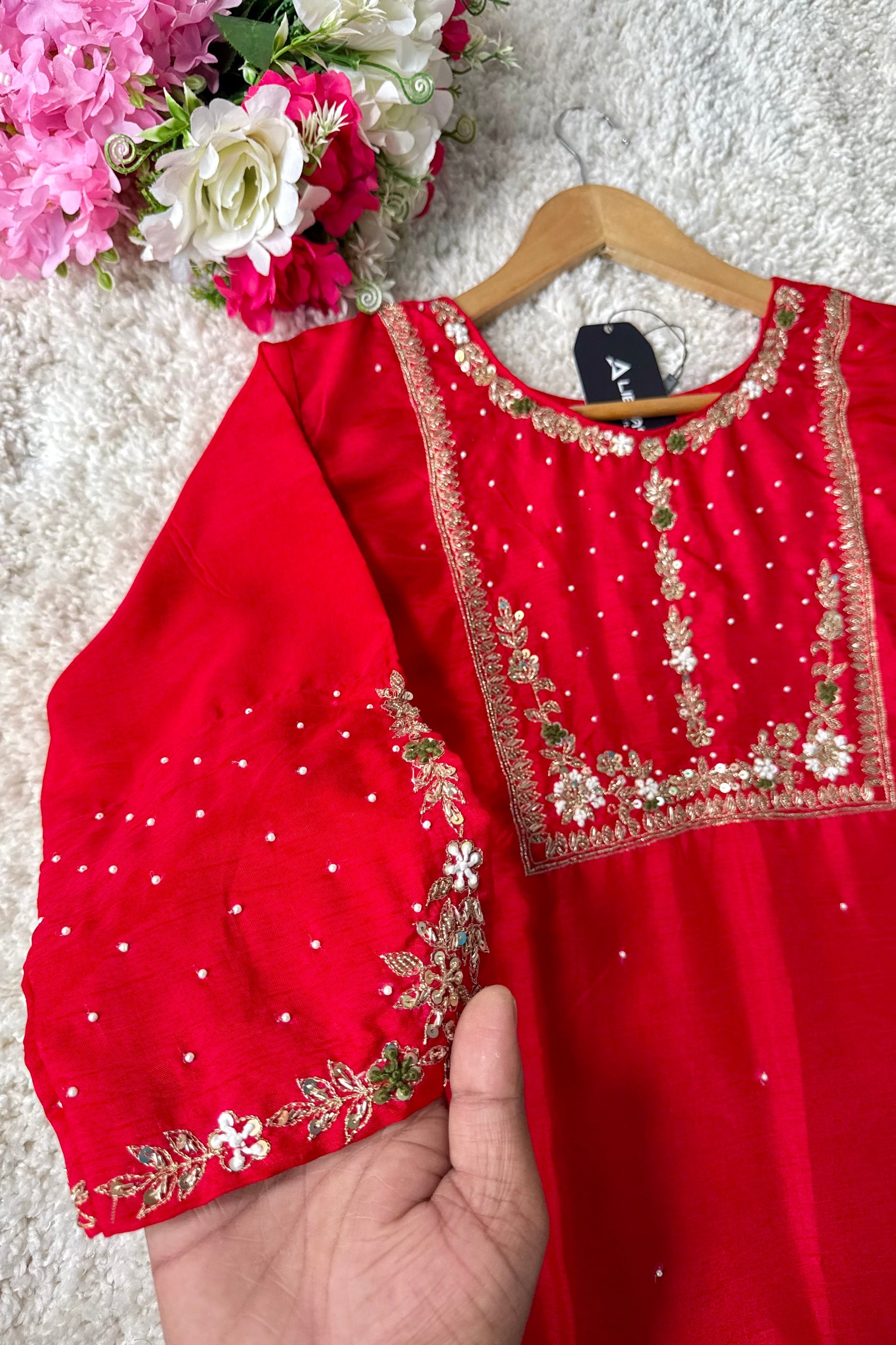 “ALKA” A very beautiful Red piece with zardozi & zari handwork set