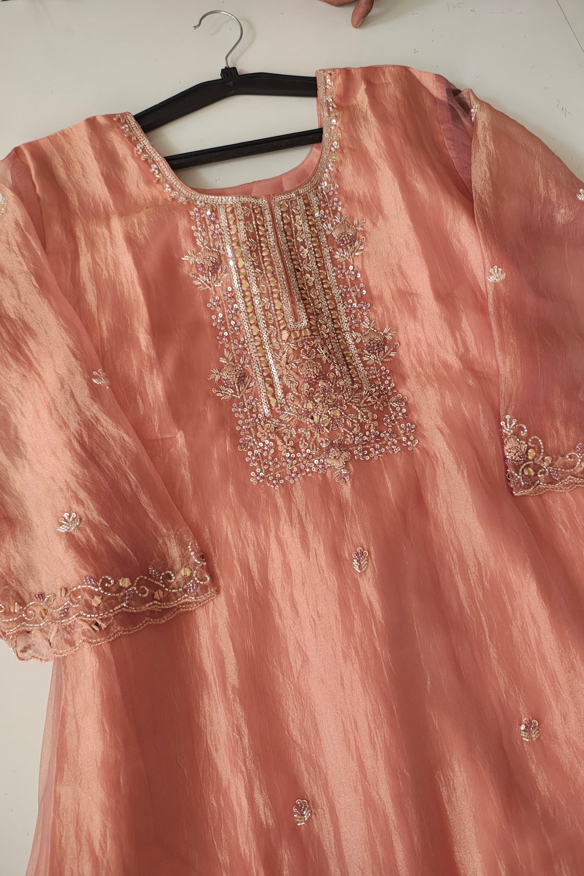 “Aurea” Premium Glass Tissue Kurta Set with Hand Embellished