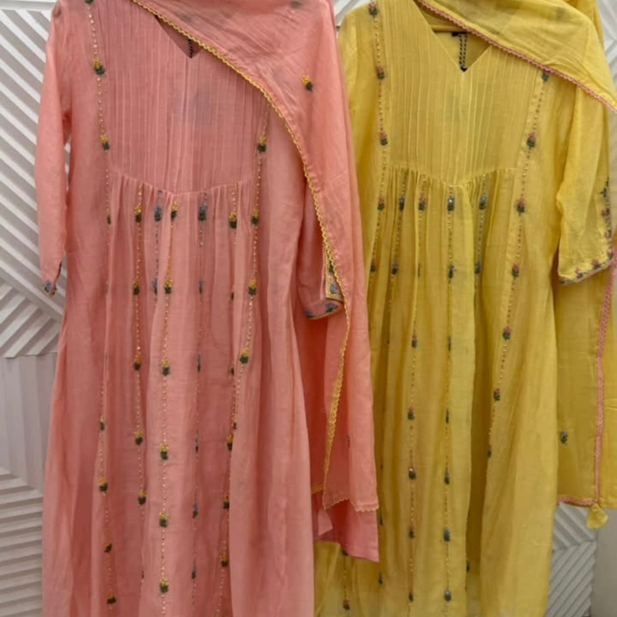 ✨”Sunshine– Premium Brown Mul Chanderi A-Line Kurta Set✨