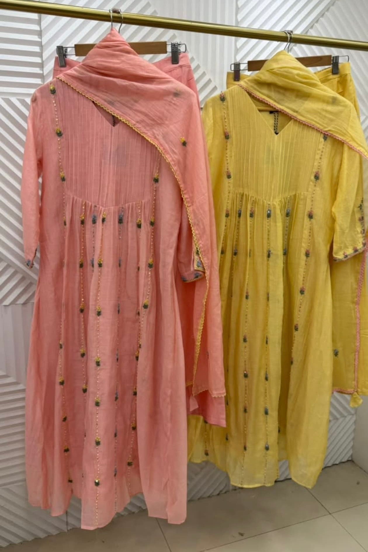 ✨”Sunshine– Premium Brown Mul Chanderi A-Line Kurta Set✨