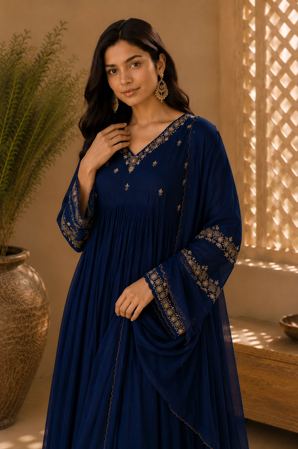 “Az026” Premium Party Wear Chinnon Anarkali Suit set