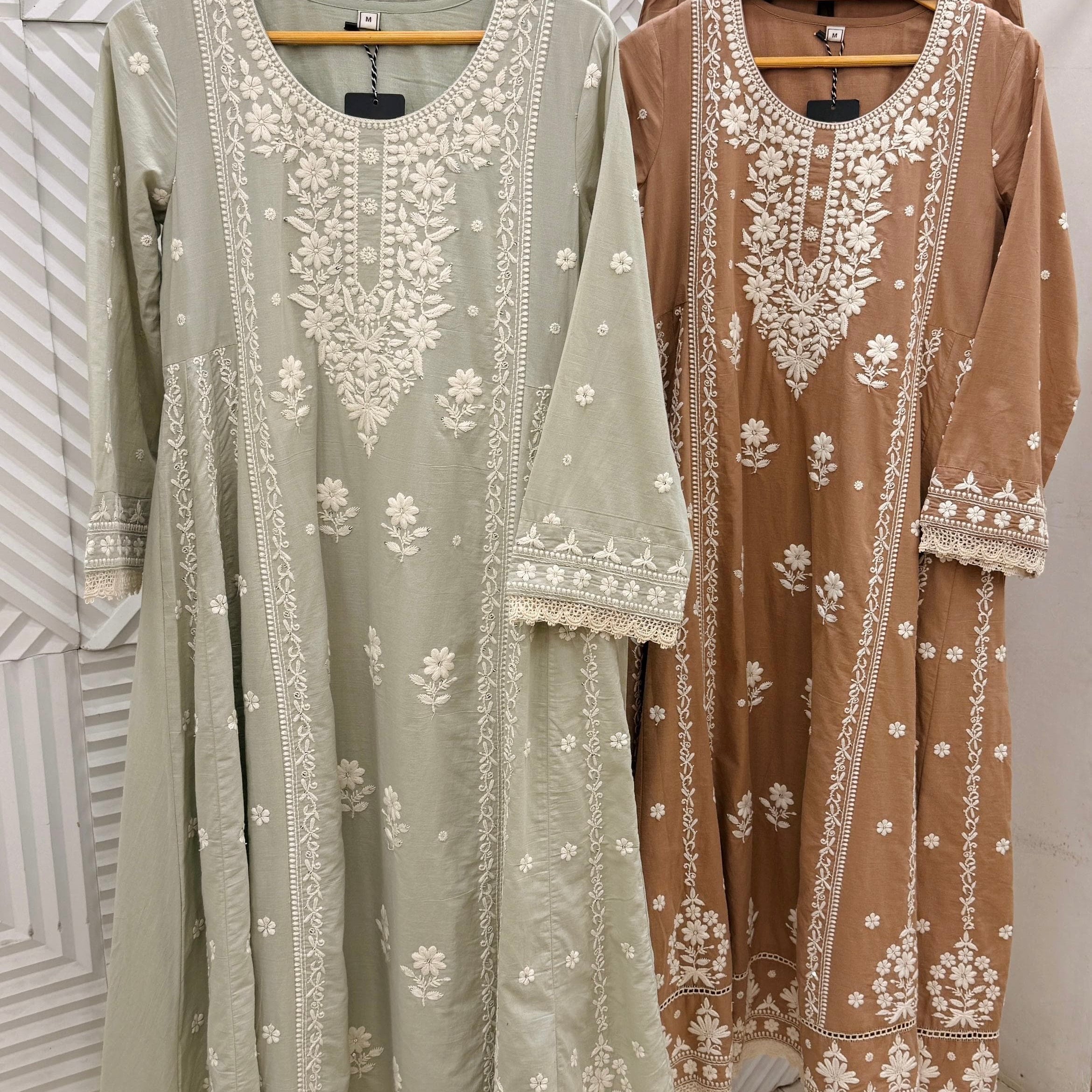 ✨”Inayat- Zehra Premium Cotton Embroidered Anarkali Suit Set