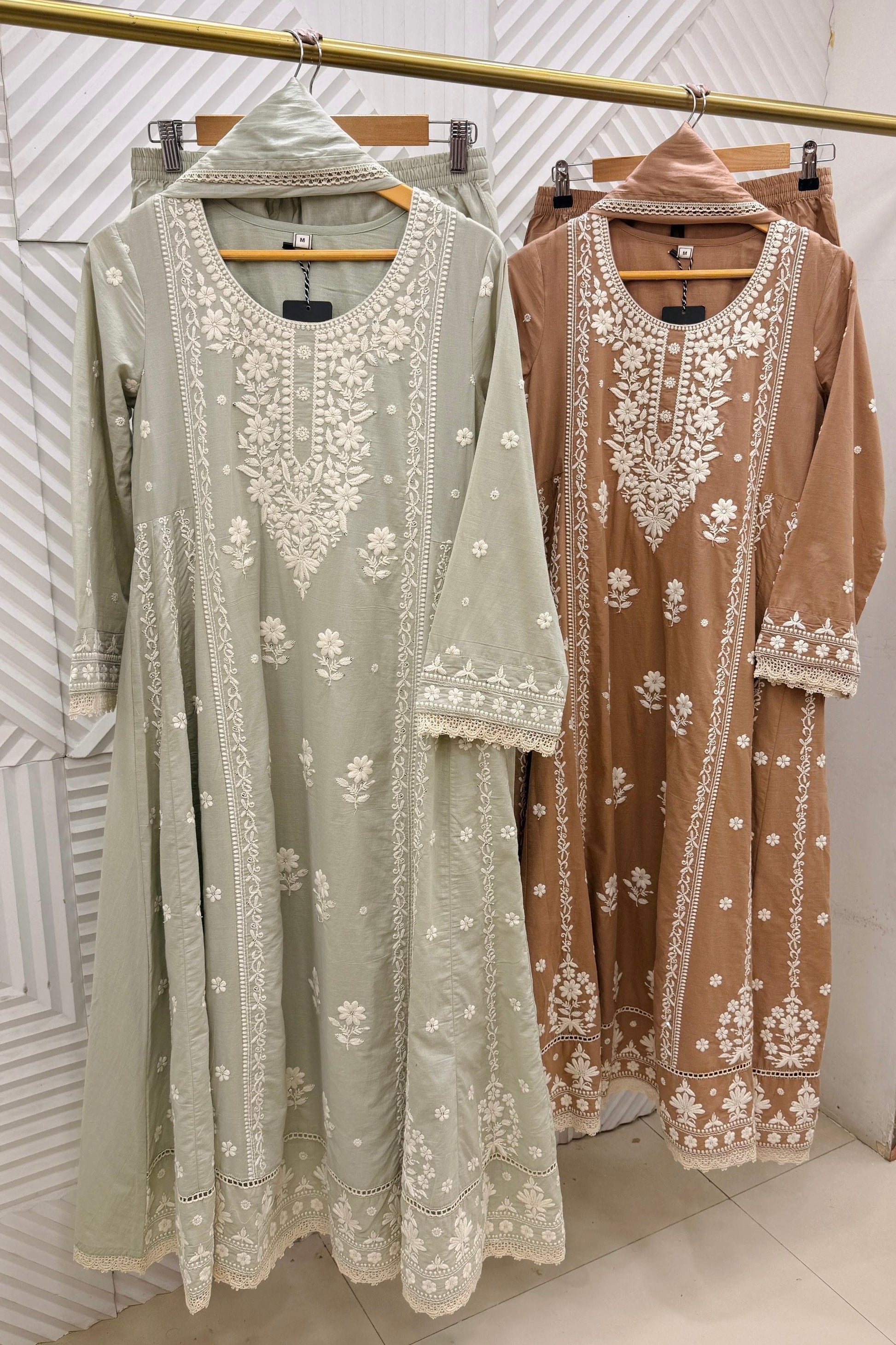 ✨”Inayat- Zehra Premium Cotton Embroidered Anarkali Suit Set