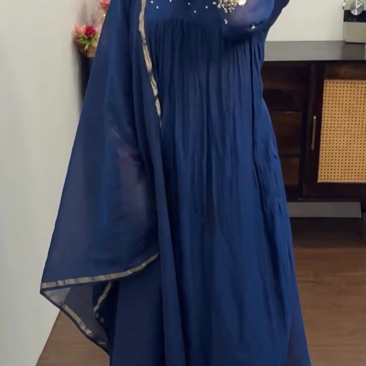 🛍️”Melody –  Premium Blue Banarsi Mul Chanderi Anarkali Suit l💫