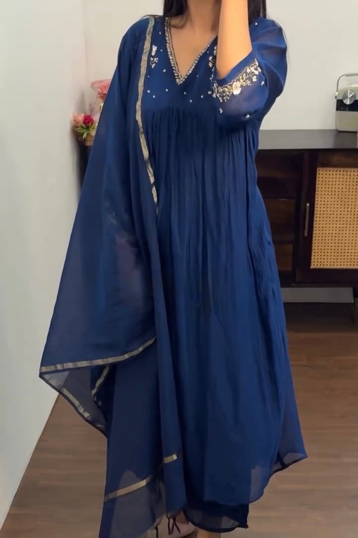 🛍️”Melody –  Premium Blue Banarsi Mul Chanderi Anarkali Suit l💫