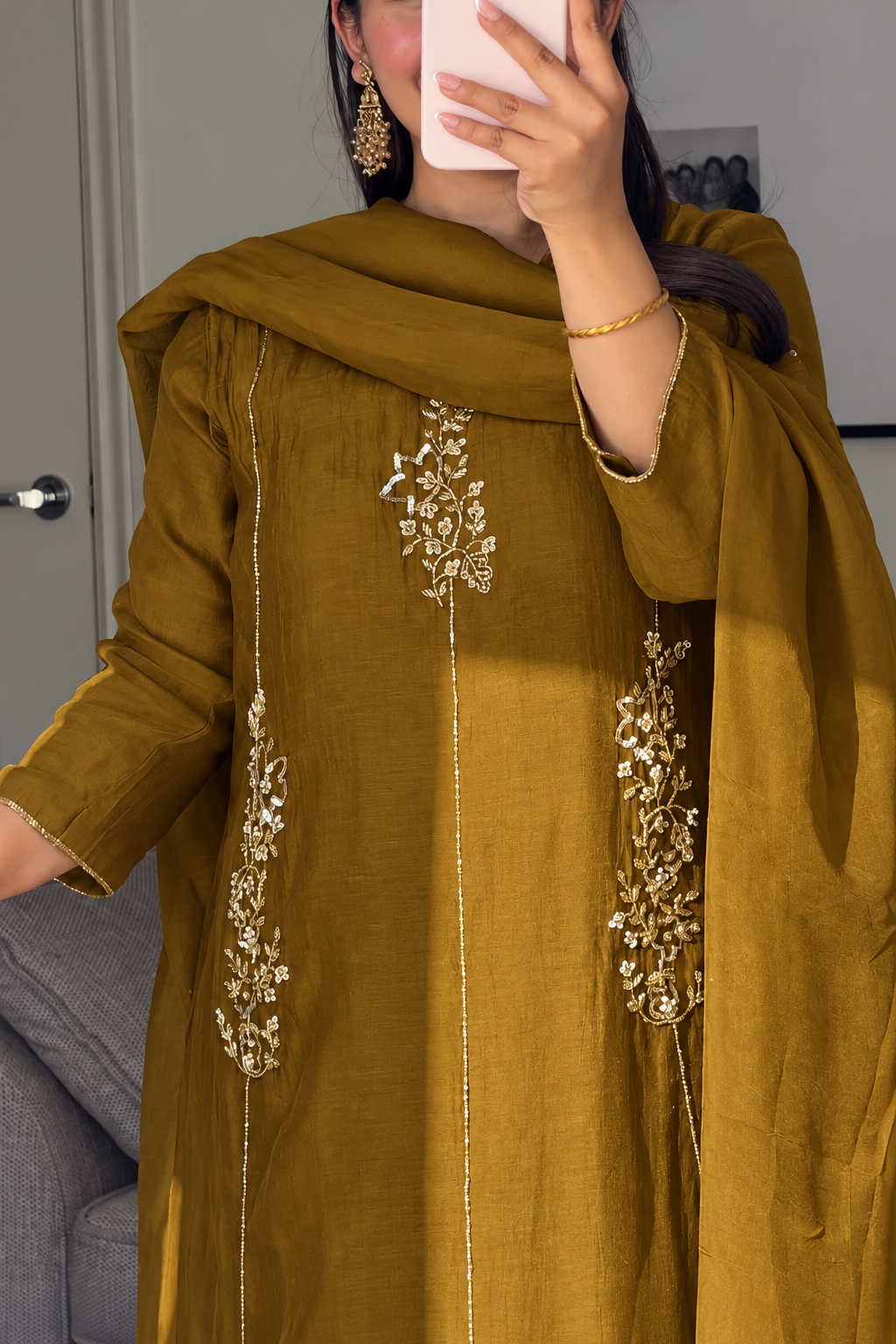 ✨Rida - Premium Mustard Mul Chanderi A-Line Kurta Set