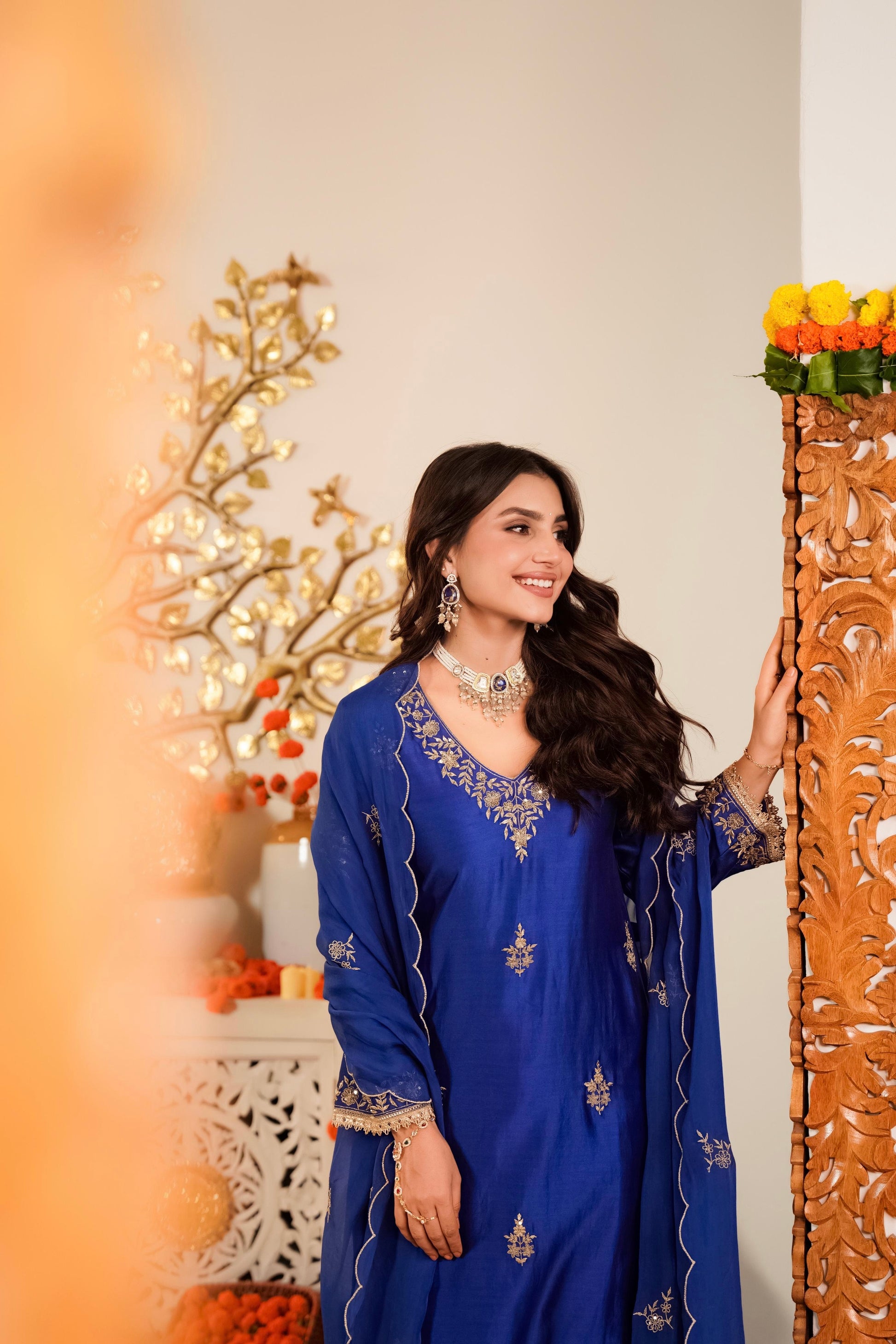 “Vanya” Beautiful Blue Dola silk handcrafted kurta set