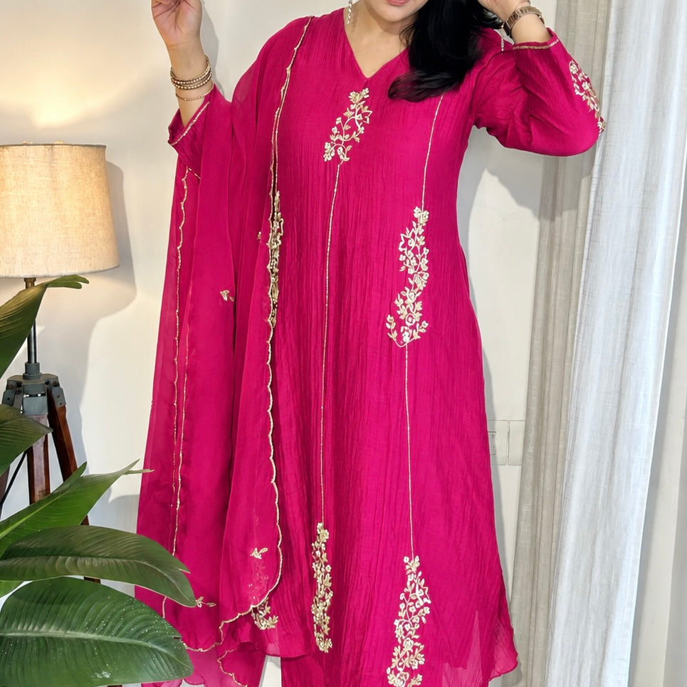 ✨”Rida - Pre book Premium Pink Mul Chanderi A-Line Kurta Sets