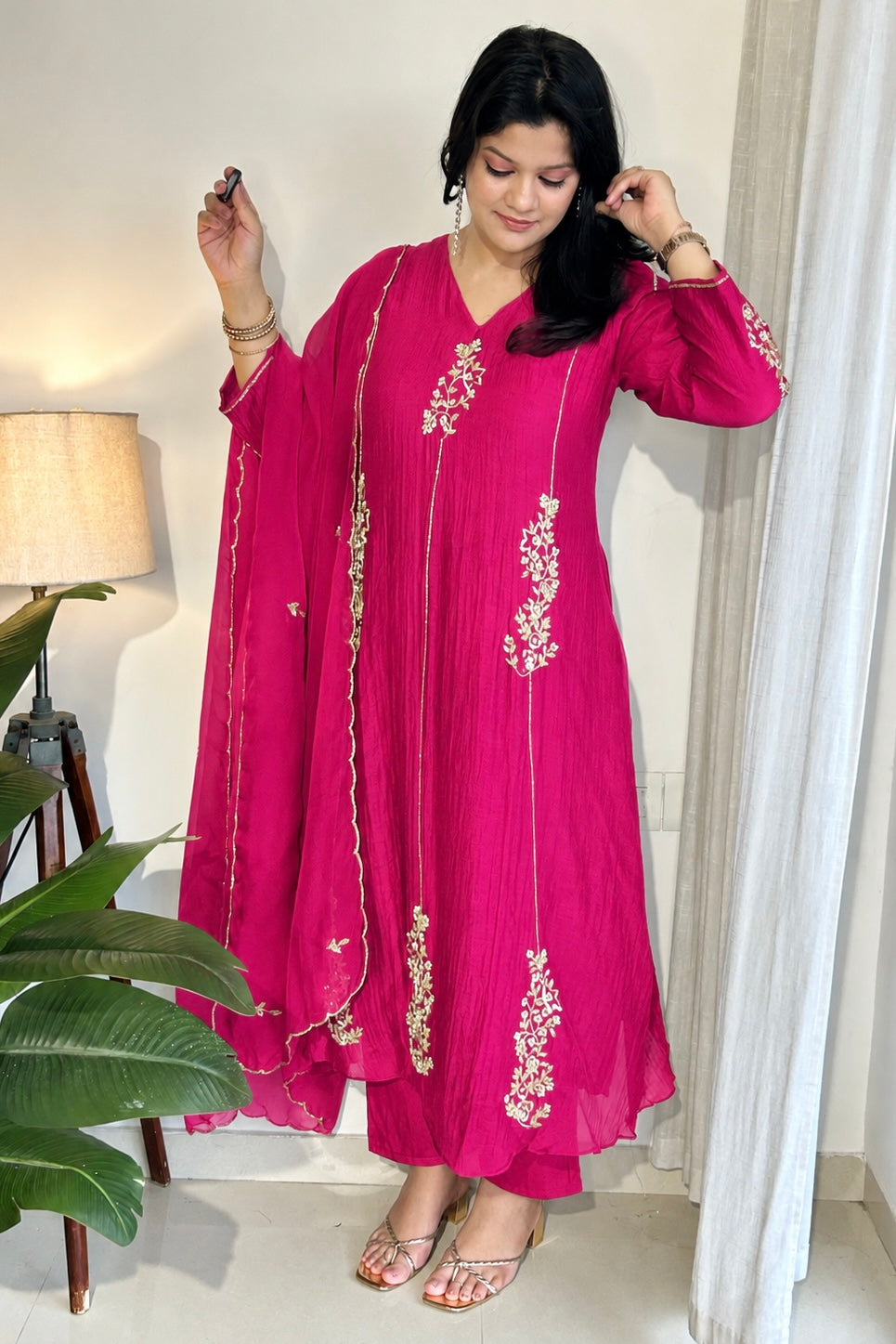 ✨”Rida - Pre book Premium Pink Mul Chanderi A-Line Kurta Sets