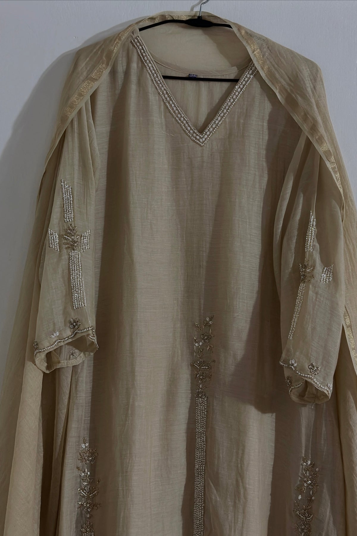 ✨ Mishka- Premium Champagne Ivory Mul Chanderi A Line Kurta Set