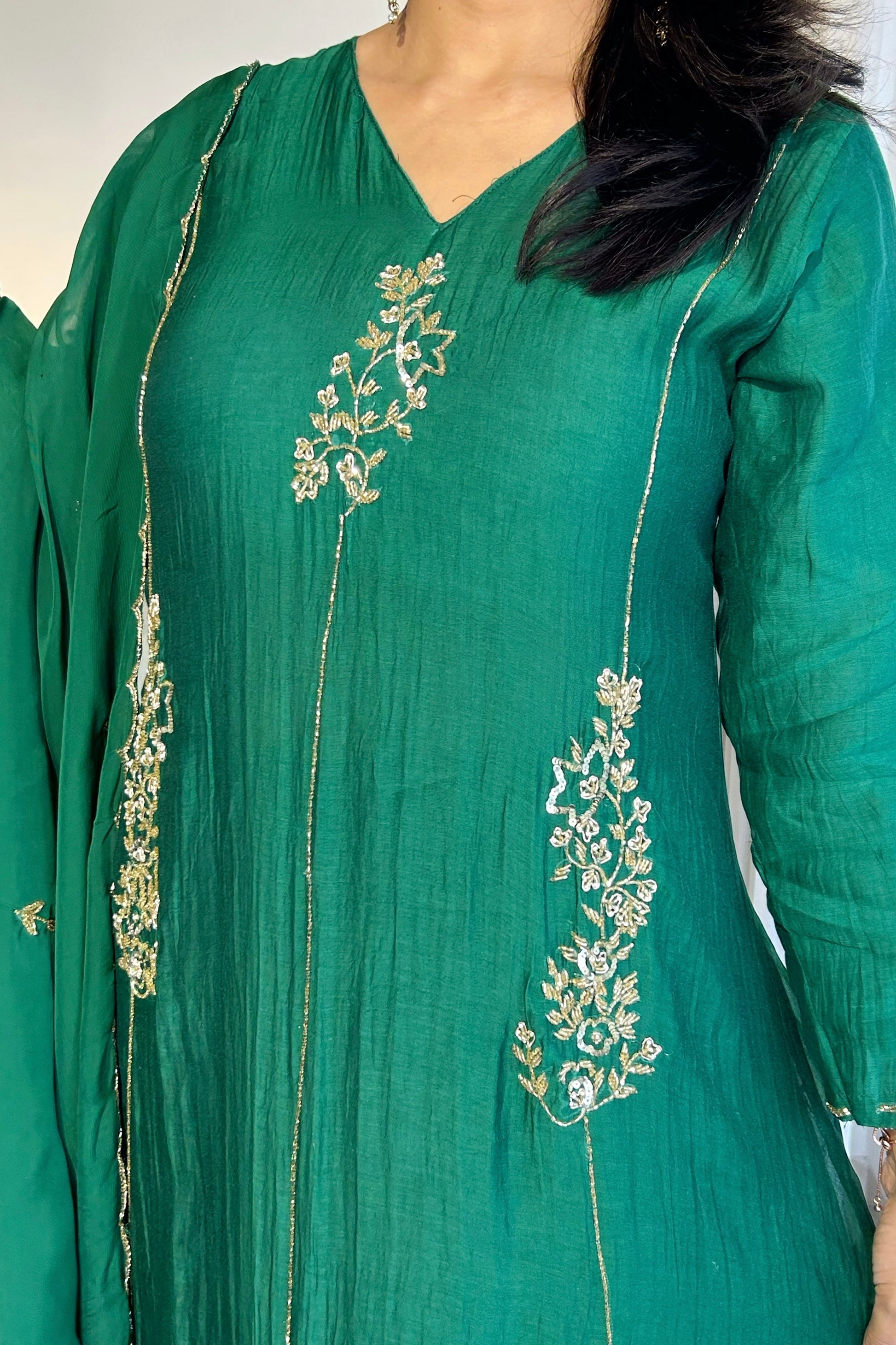 ✨”Rida - Premium Green Mul Chanderi A-Line Kurta Sets