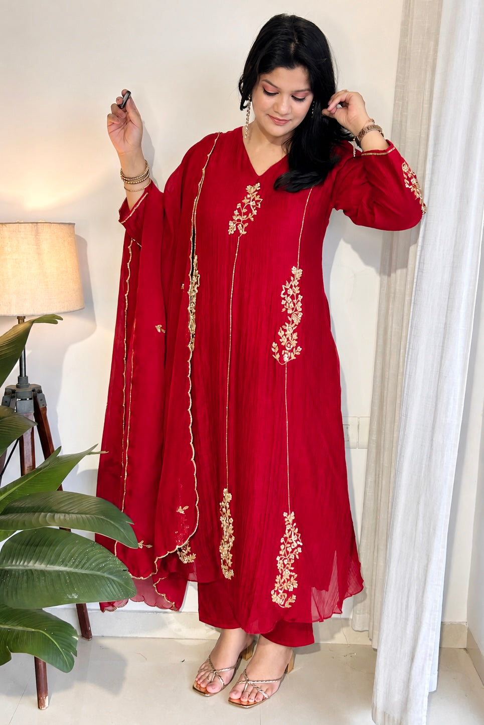 ✨”Rida - Premium Red Mul Chanderi A-Line Kurta Set❤️
