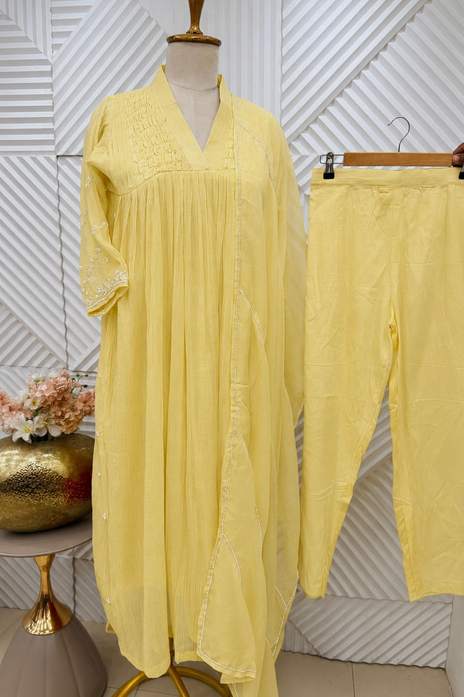 ✨Umang- Premium Yellow Mul Chanderi Anarkali Kurta Set