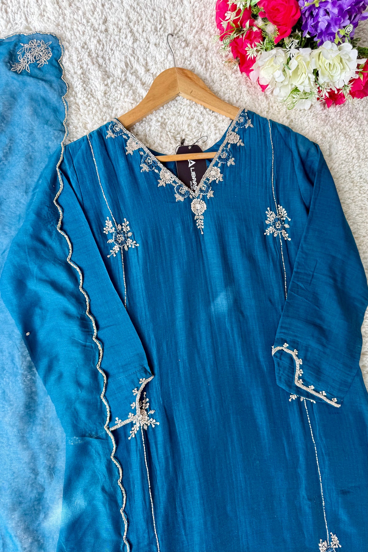 ✨ Daisy - Premium Blue Mul Chanderi A-Line Anarkali Kurta set