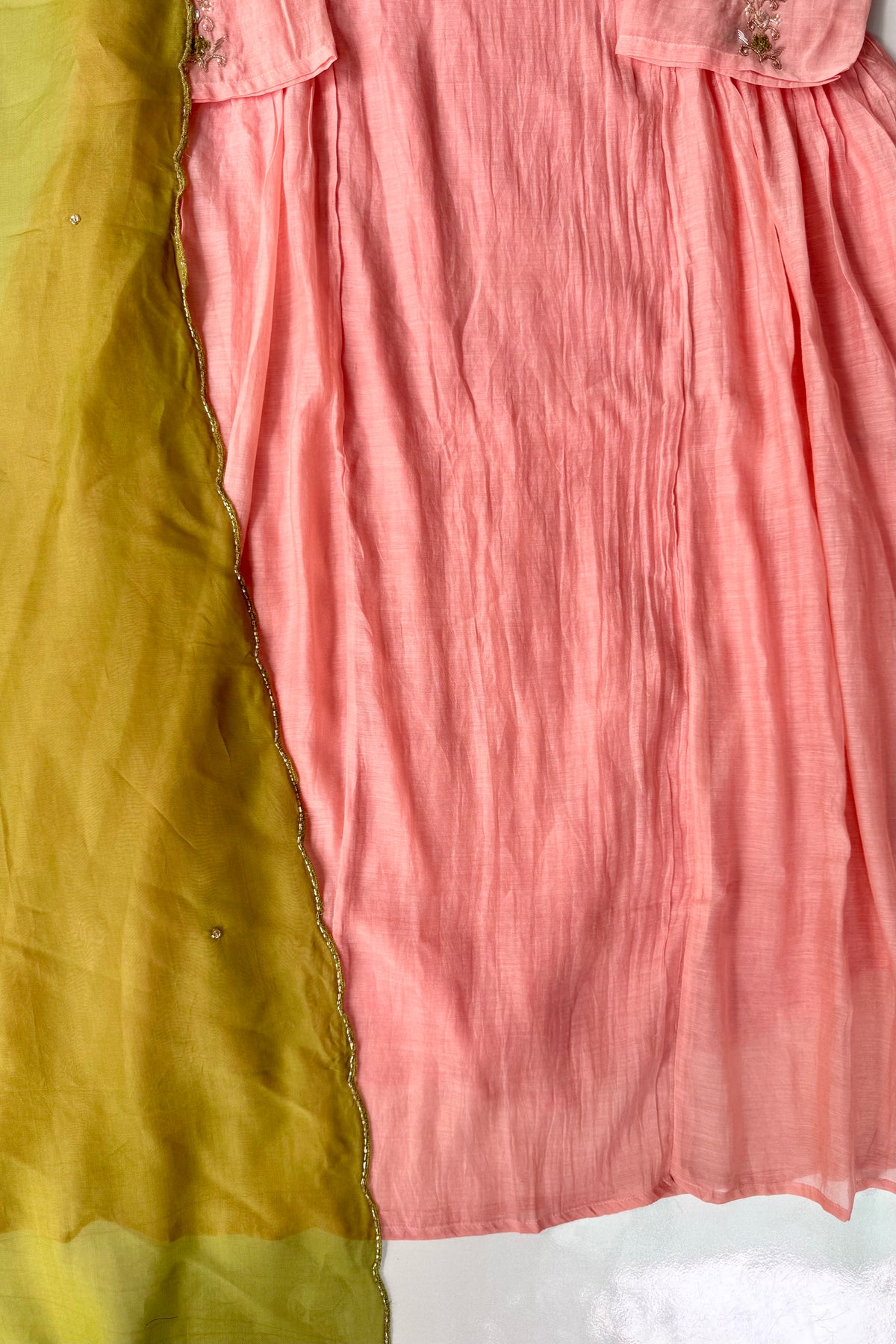 ✨ Princi- Premium Coral Rose Mul Chanderi Anarkali Kurta Set