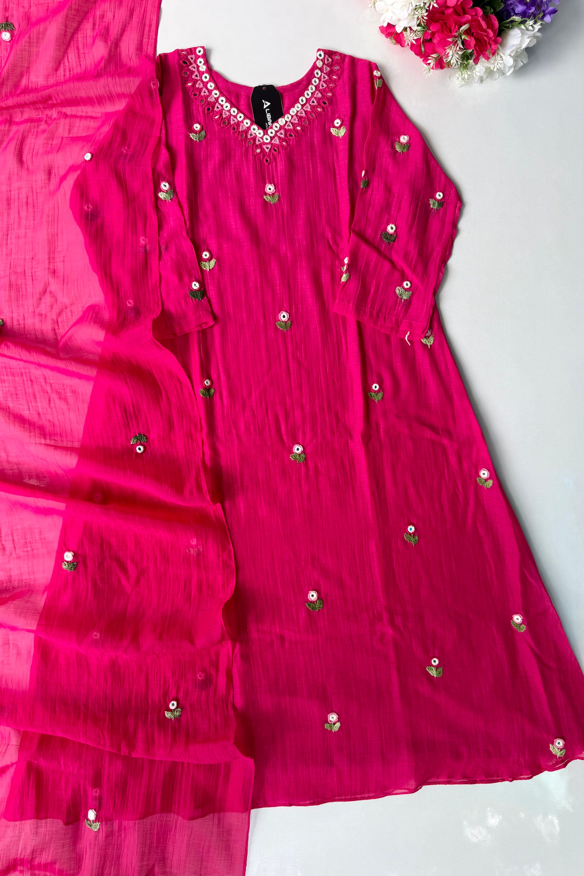 ✨”Ruby - Premium Pink Mul Chanderi A-Line Kurta Set 💕