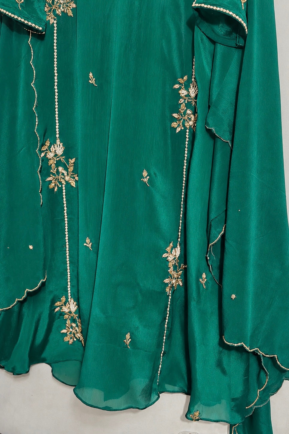 “Noor” Introducing Emerald Green Heavy Handwork Chinnon A Line Suit