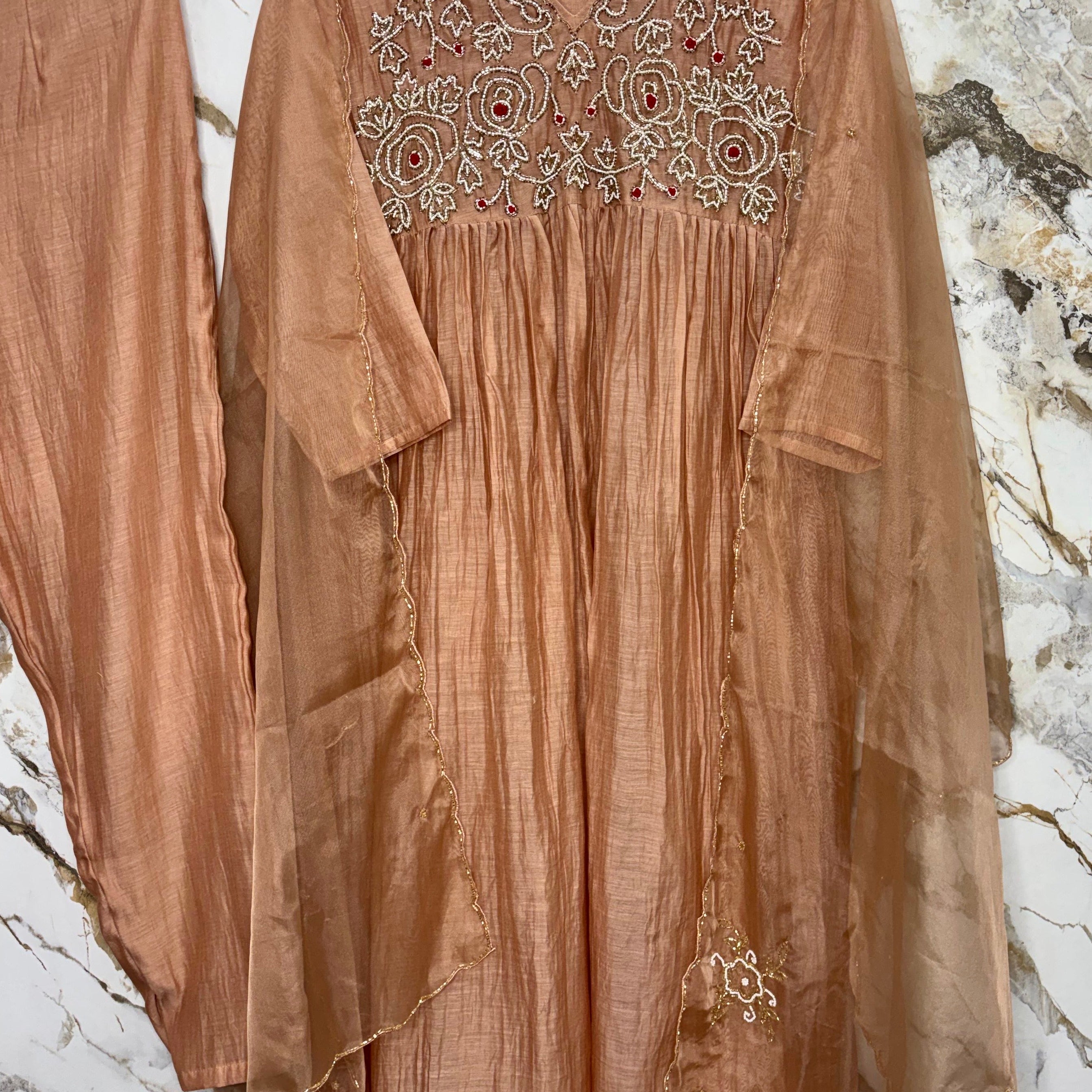 ✨Ay11- Peach  Mul Chanderi A Line Kurta set