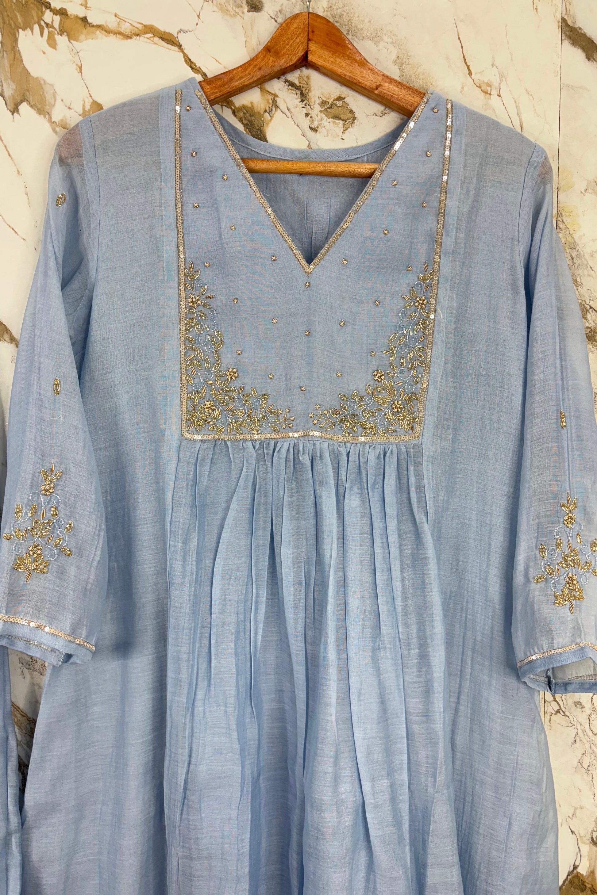 Gulnoor – Mul Chanderi A-Line Kurta Set with Dupatta