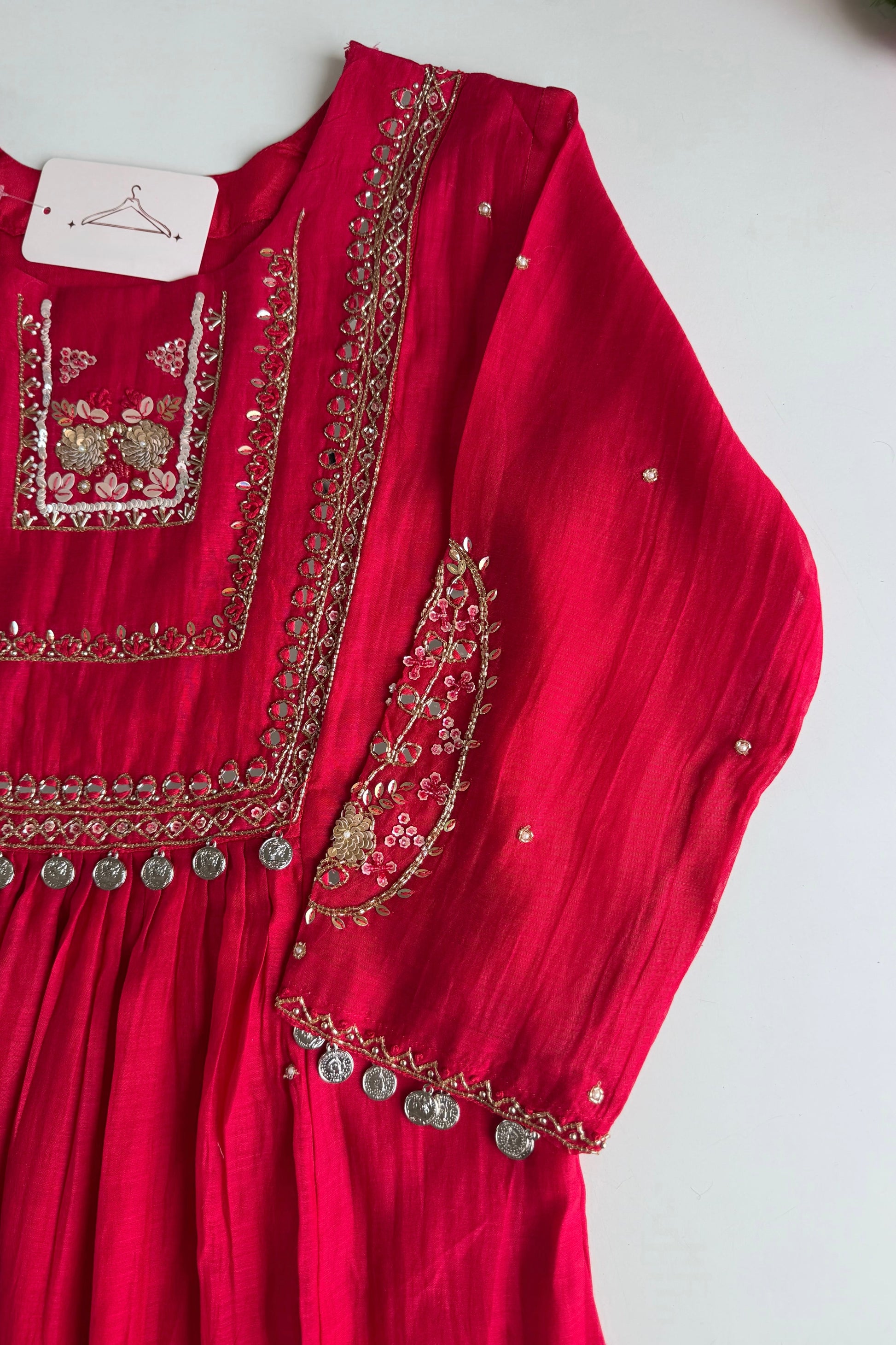 ✨”Noor - Premium Red Mul Chanderi A-Line Kurta Set