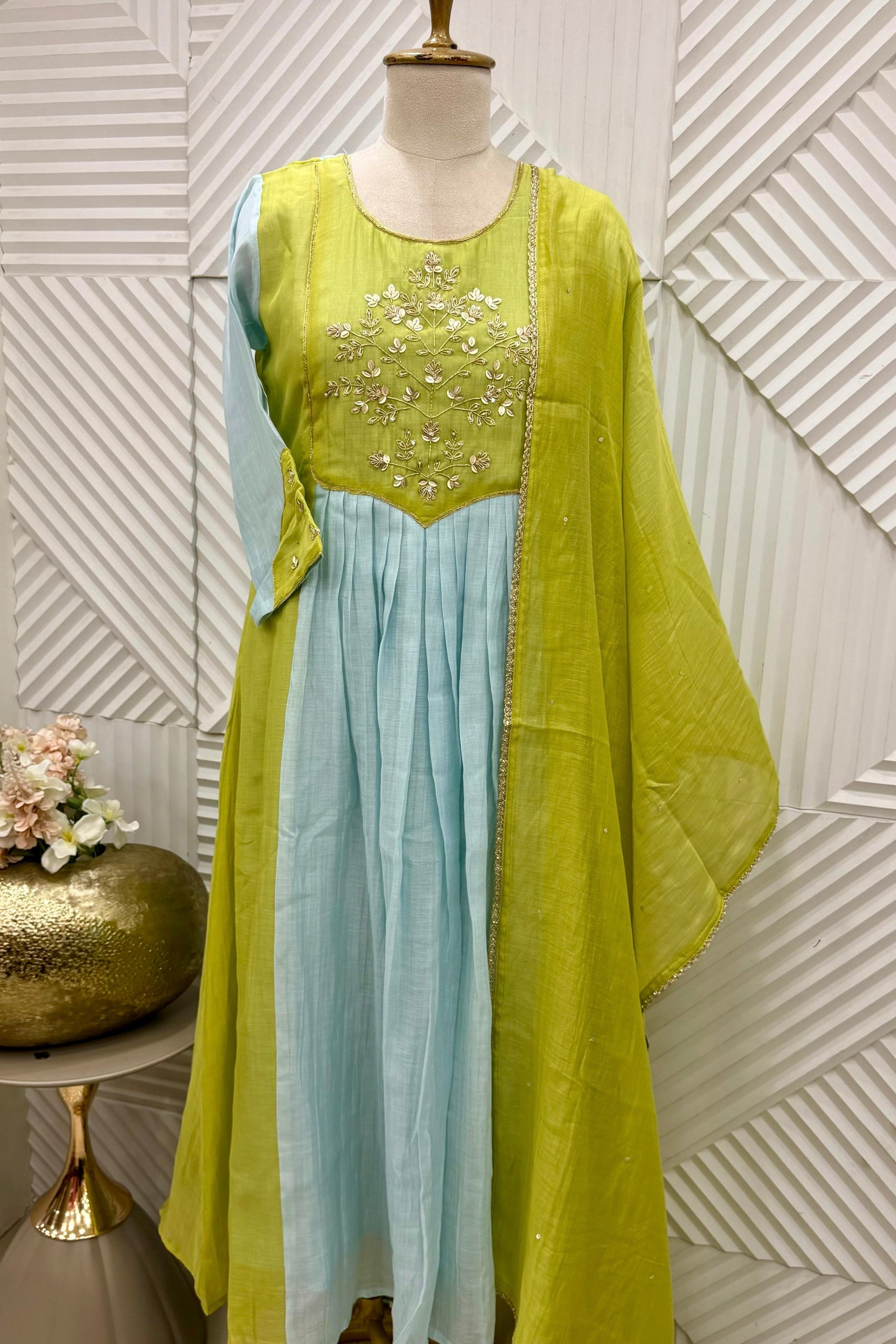 🛍️”Ahana –  Premium Mul Chanderi A Line Kurta Set