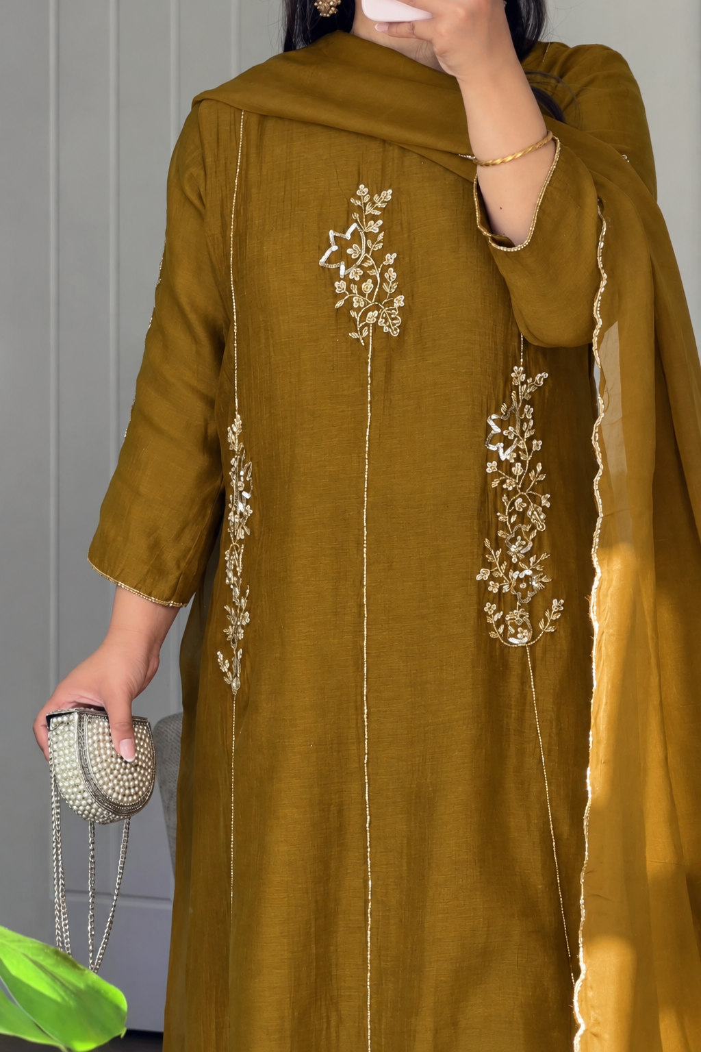 ✨Rida - Premium Mustard Mul Chanderi A-Line Kurta Set