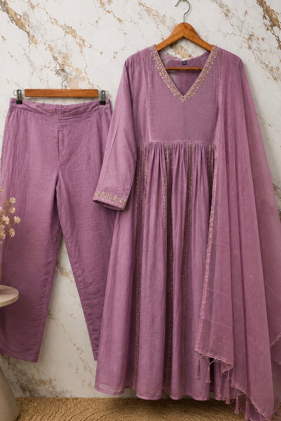✨Florence - Mauve Rosewood Mul Chanderi Anarkali Suit set 🛍️