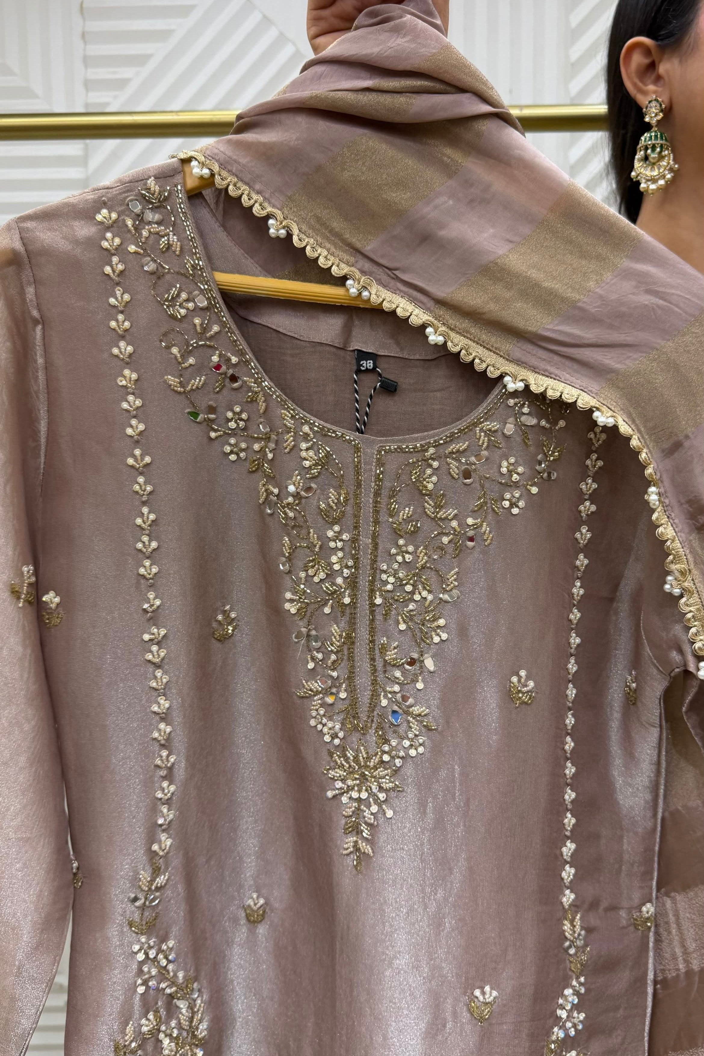 ✨Purity - Premium Rosewood Mauve Tissue Silk Kurta set