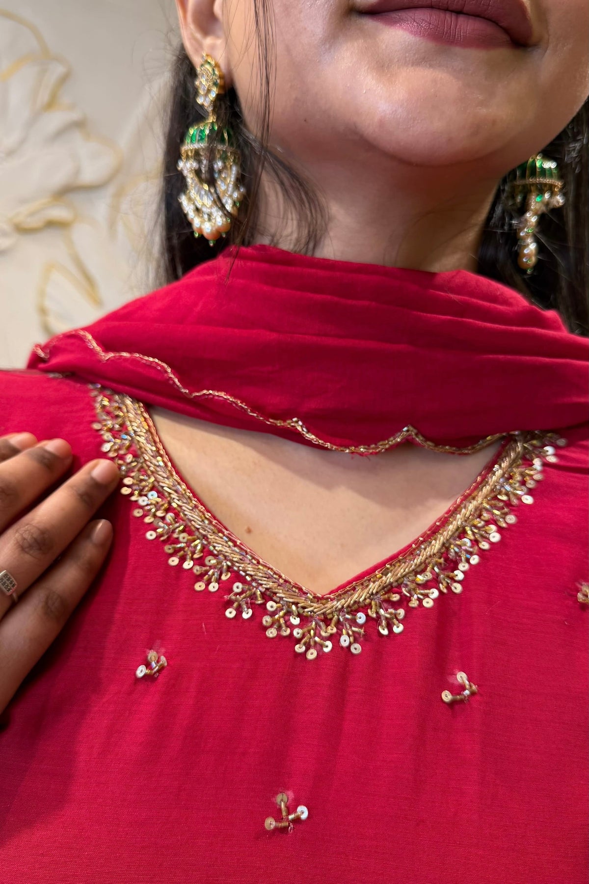 ✨Aditi - Karwa Chauth Special Mul Chanderi A-Line Kurta set