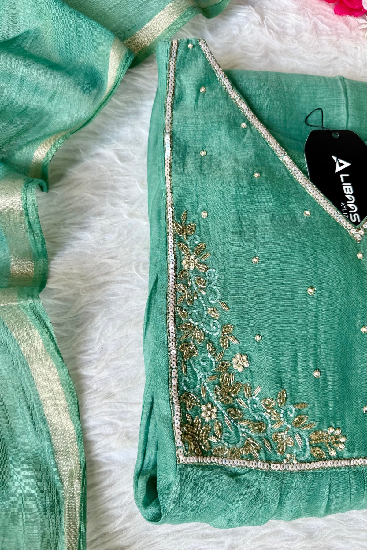 ✨ Gulnoor – Green Mul Chanderi A-Line Kurta Set with Dupatta