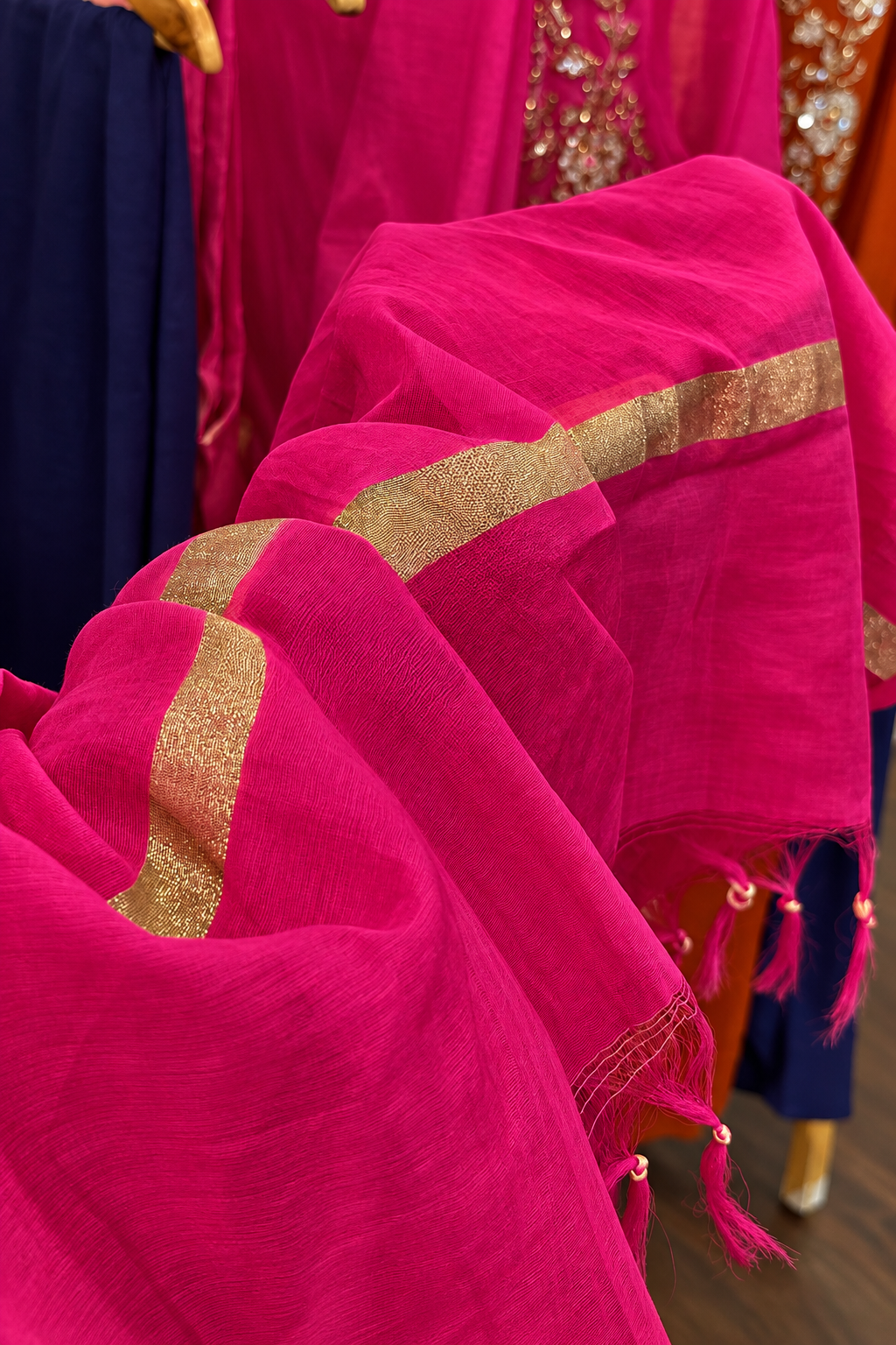 ✨”Mahek-Megenta Pink Mul Chanderi A-Line Kurta Set✨