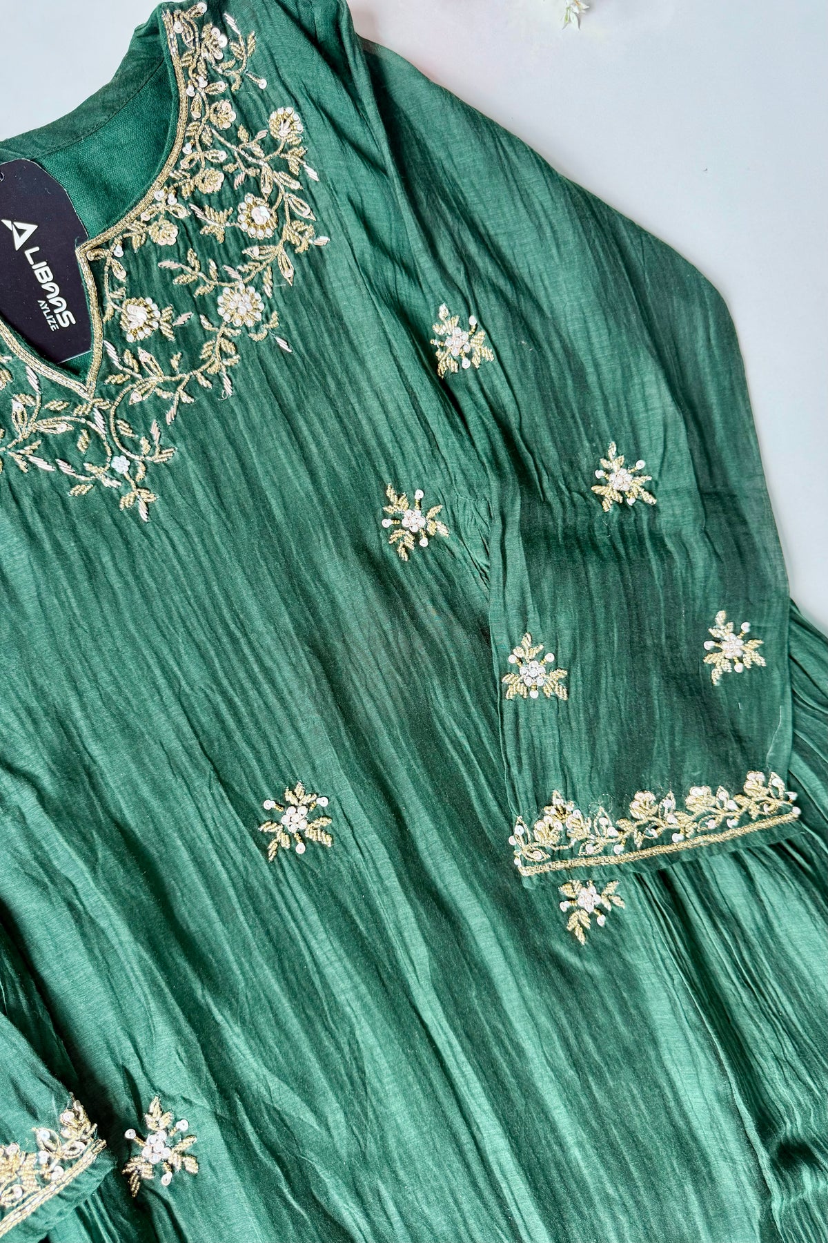 ✨Zoe - Premium Bottle Green Mul Chanderi A Line Kurta Set ✨