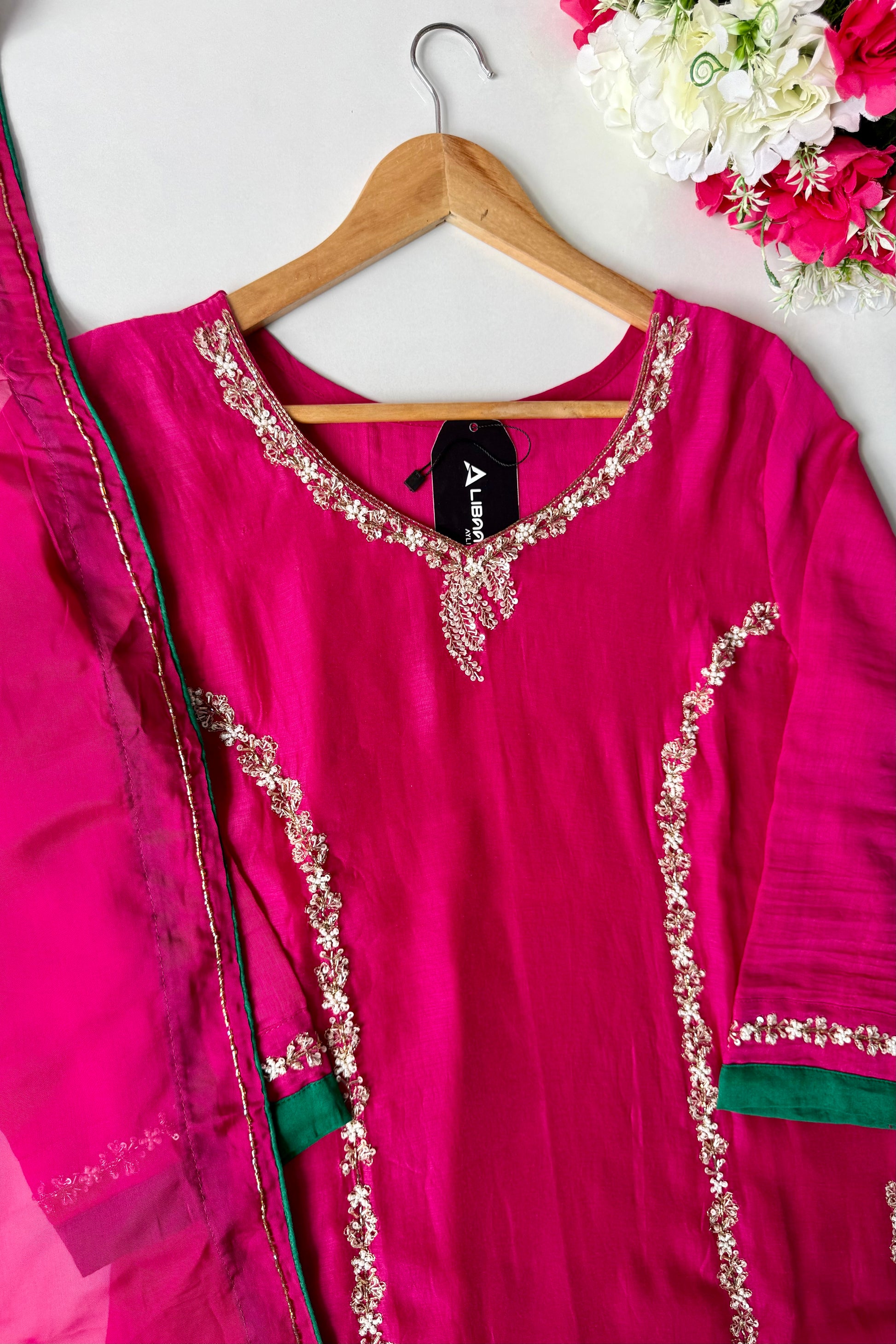 ✨”Maya - Premium Pink Mul Chanderi A-Line Kurta Set