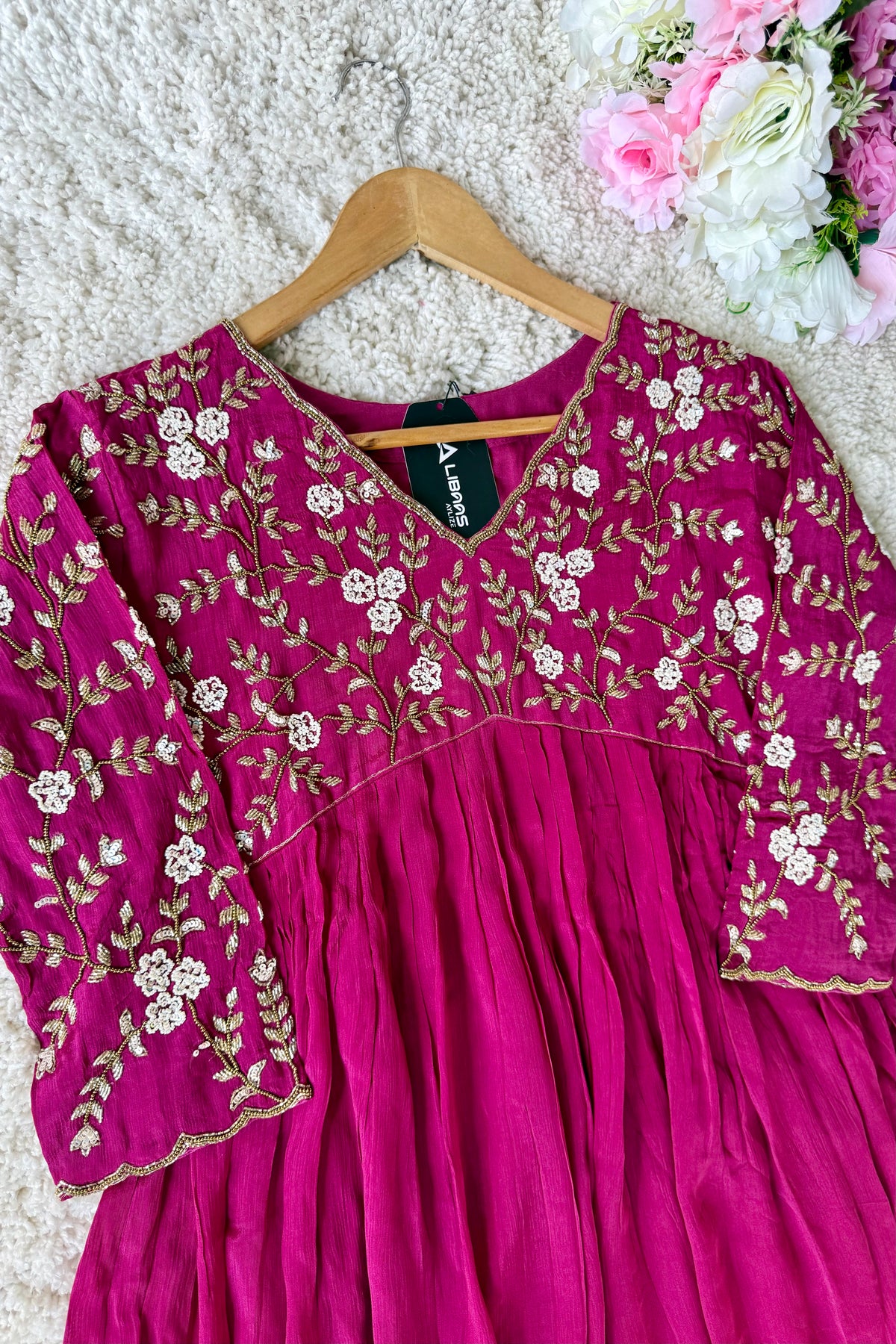 ✨Riti - Premium Magenta Chinnon Anarkali Kurta set