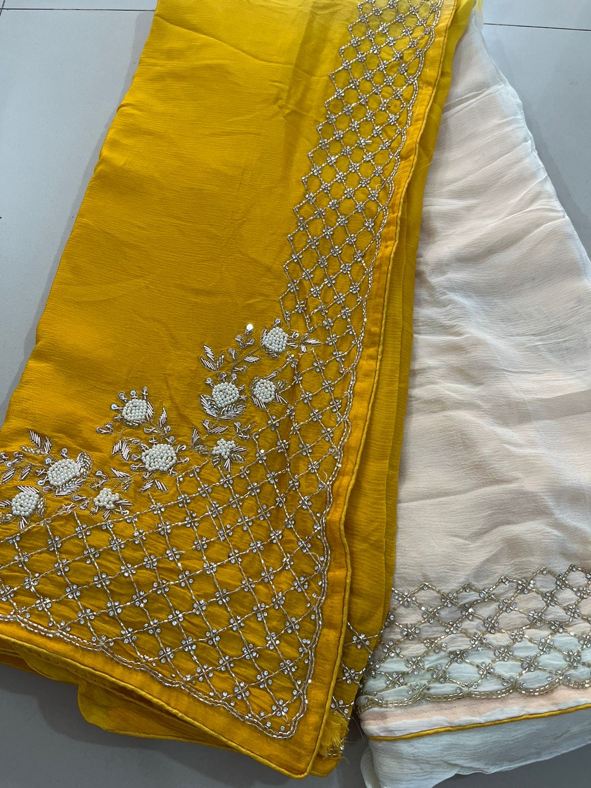 "Chitra" Pure Chinnon handwork saree