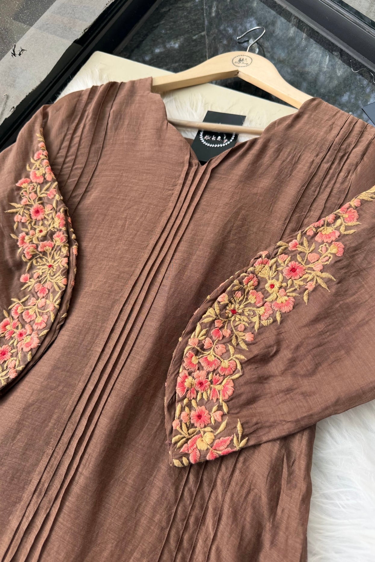🛍️”Az021 – Premium Coffe Brown Mul Chanderi A Line Kurta Set