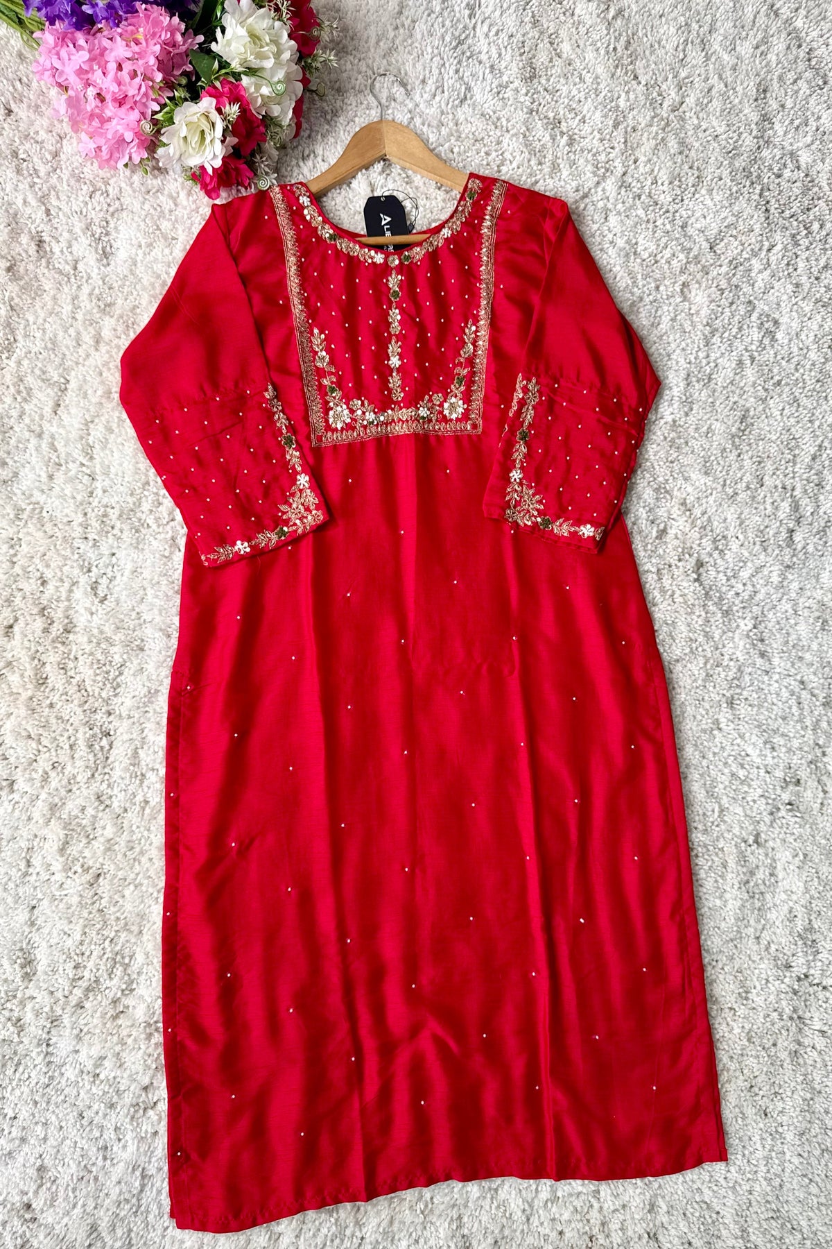 “ALKA” A very beautiful Red piece with zardozi & zari handwork set