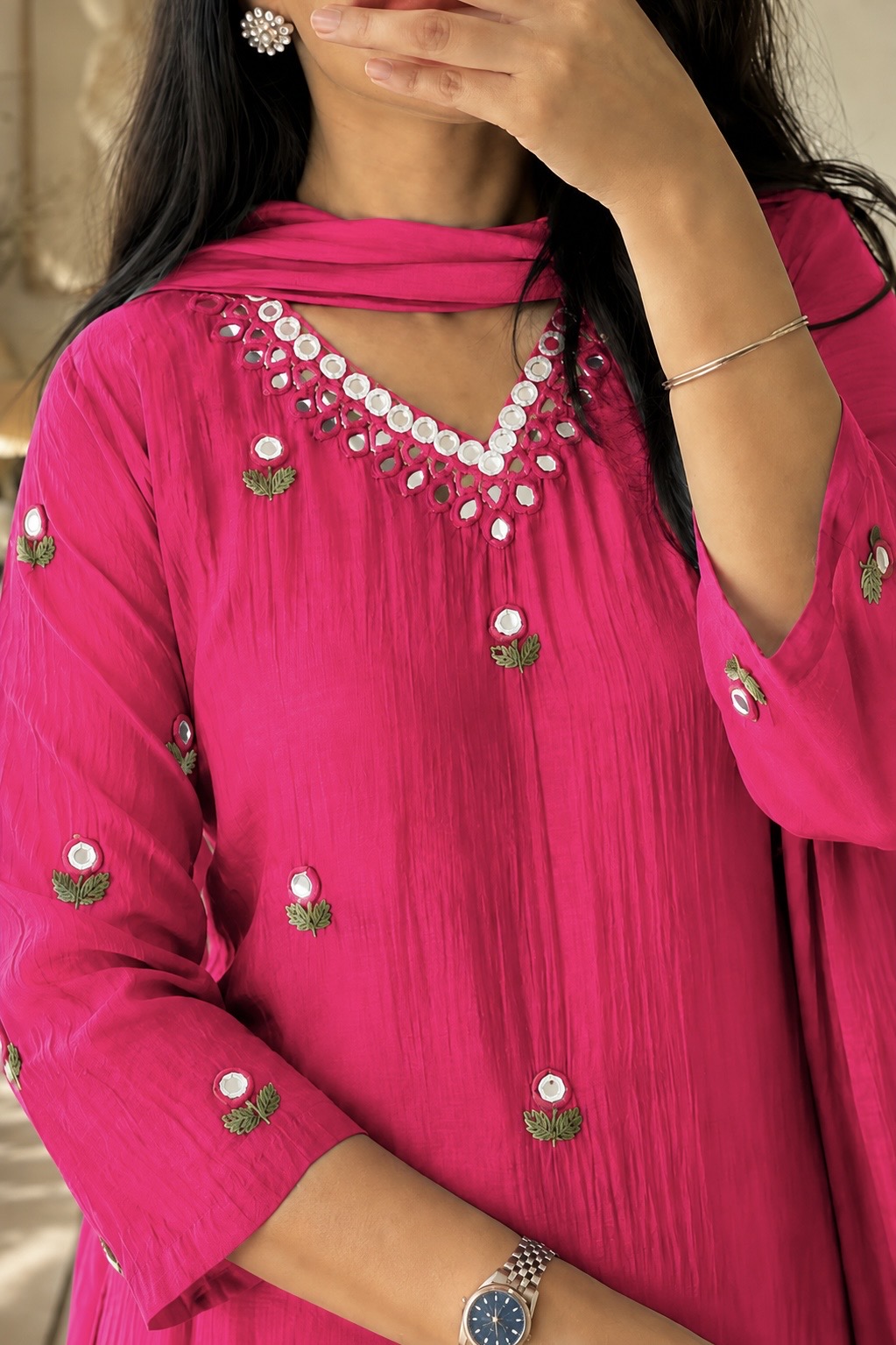 ✨”Ruby - Premium Pink Mul Chanderi A-Line Kurta Set