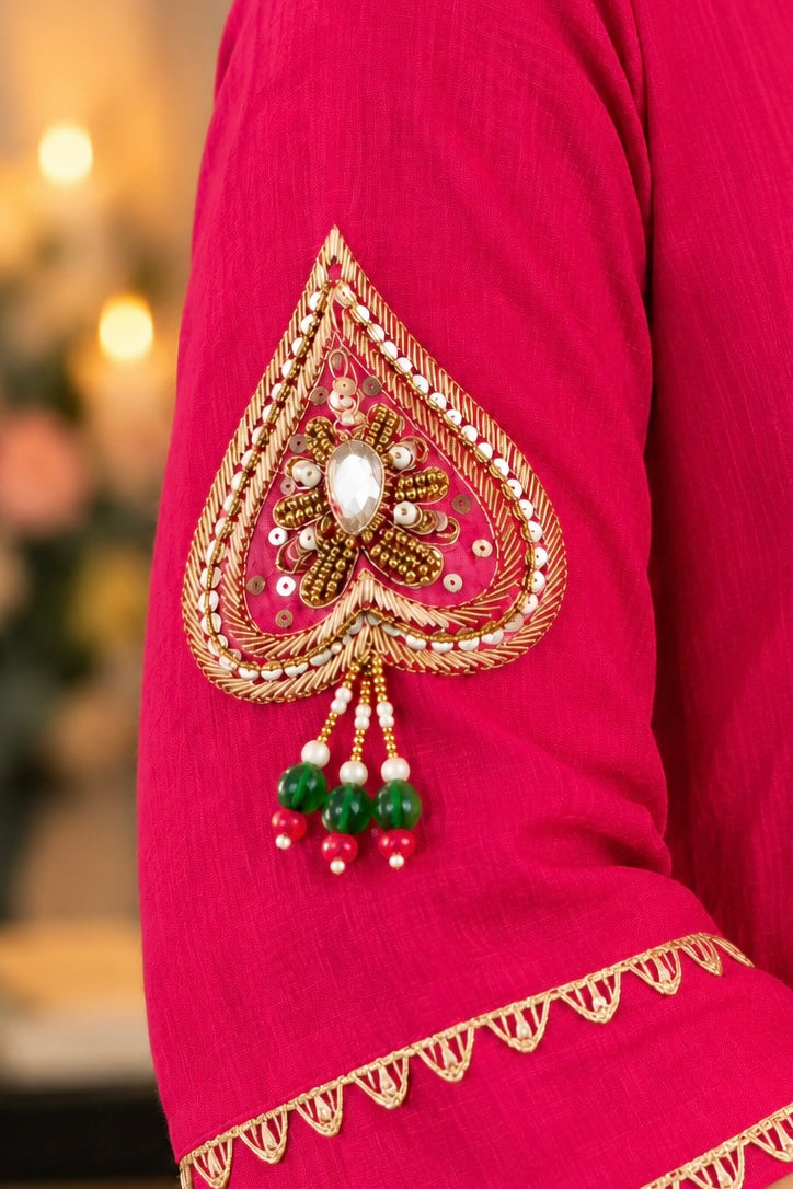 “Diamond” Trending Premium Pink  Mul Chanderi A Line Suit set