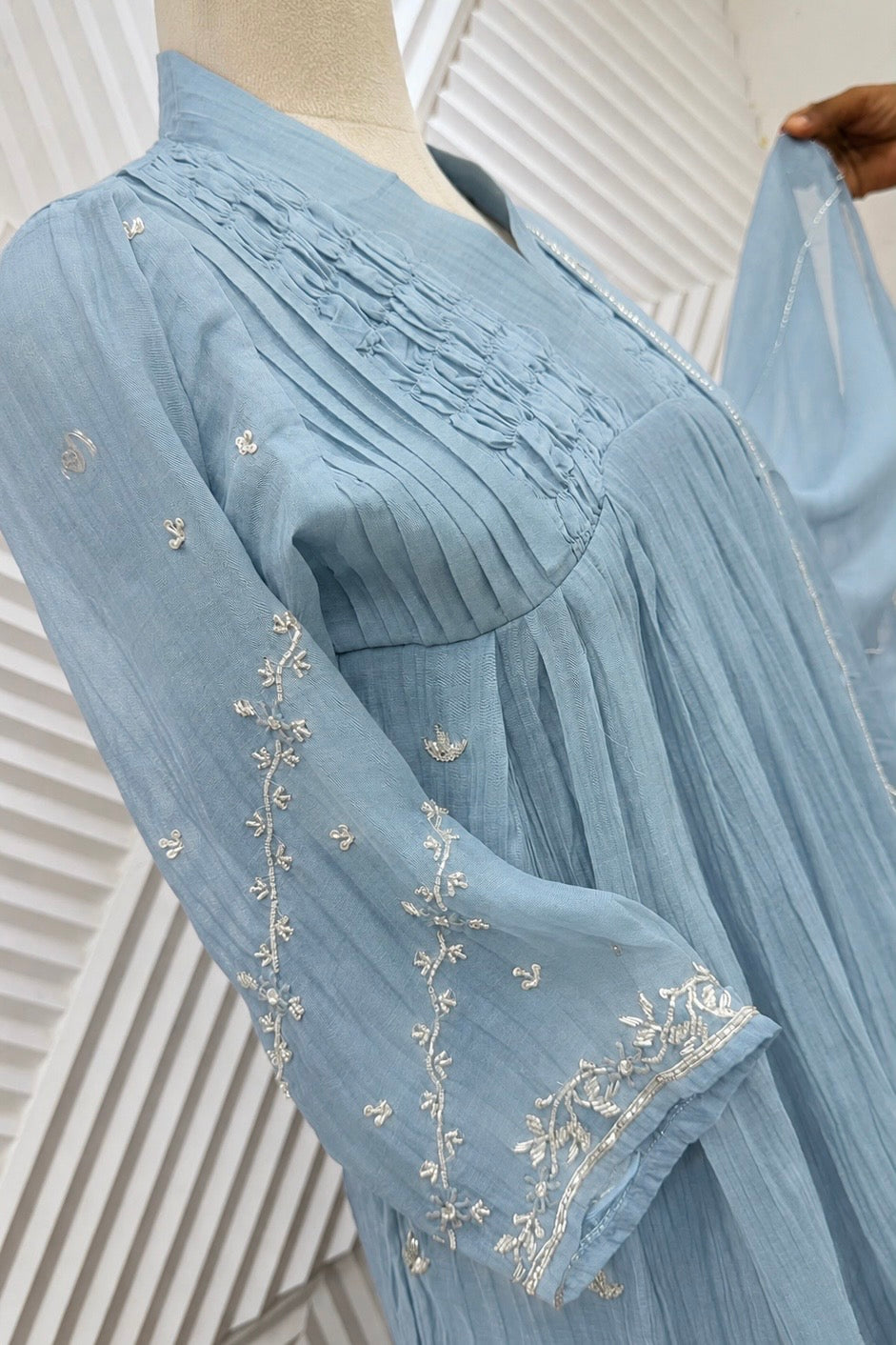 ✨Umang- Premium Blue Mul Chanderi Anarkali Kurta Set