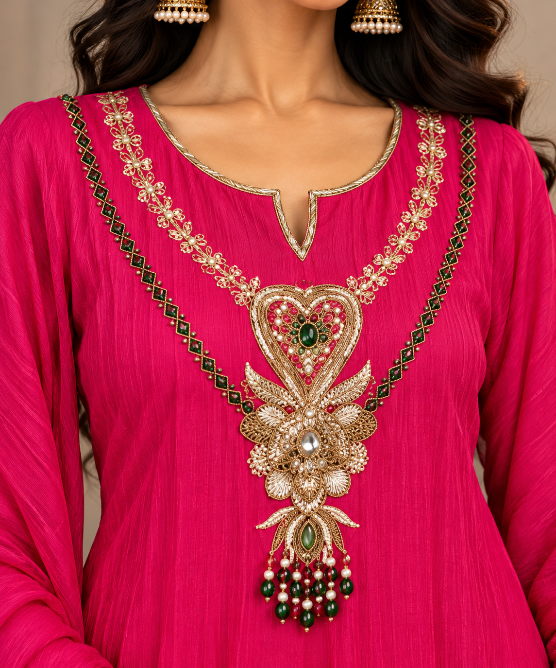 “Diamond” Trending Premium Pink  Mul Chanderi A Line Suit set